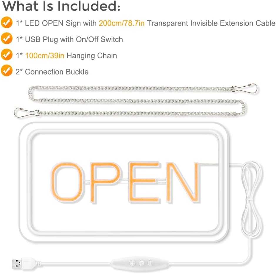 Open Signs for Business, COB Chip LED Neon Open Sign, 16"x 9" Bright Electric Light Up Open Signs with ON/OFF Switch for Bars, Stores, Coffee Shop, Hotel, Window, Outdoor etc.