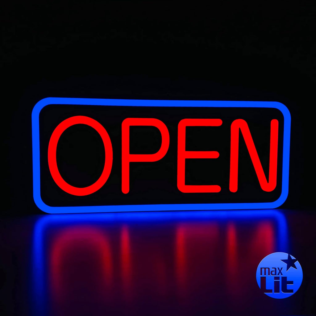 MaxLit 21'' X 10'' New Ultra Bright LED Neon Sign - OPEN - Remote Controlled - Energy Efficient & Durable (Blue/Red)