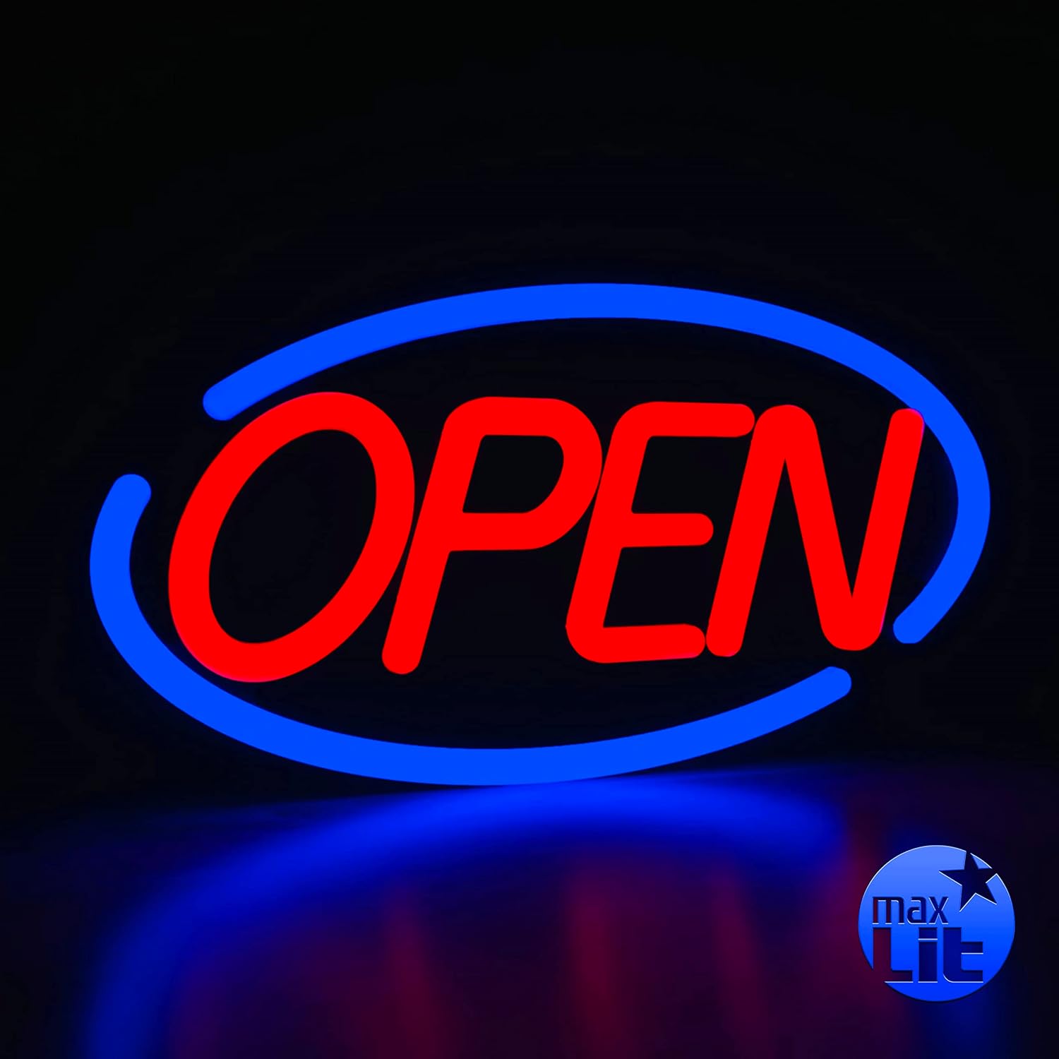 MaxLit 21'' X 10'' New Ultra Bright LED Neon Sign - OPEN - Remote Controlled - Energy Efficient & Durable (Blue/Red)