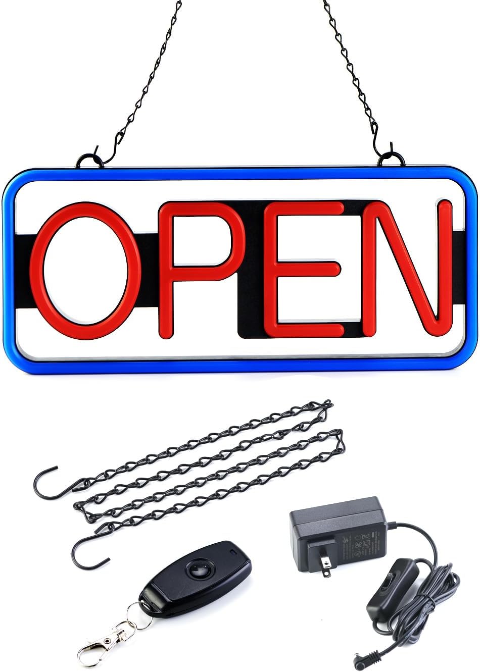 BritTech 21'' X 10'' NEW Ultra Bright LED 2025 Model Neon Open Sign - Remote Controlled - Get Your Business Seen Day or Night(21'' X 10'' Blue/Red)