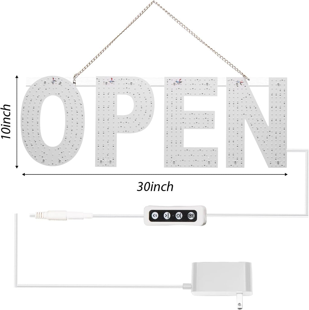 lulixilul LED Open Sign for Business, 30"x10" Dimmable Brightness Large Electric Light Up Sign, Hanging Installation for Store Restaurant Office Bar Hotel Salon (white)