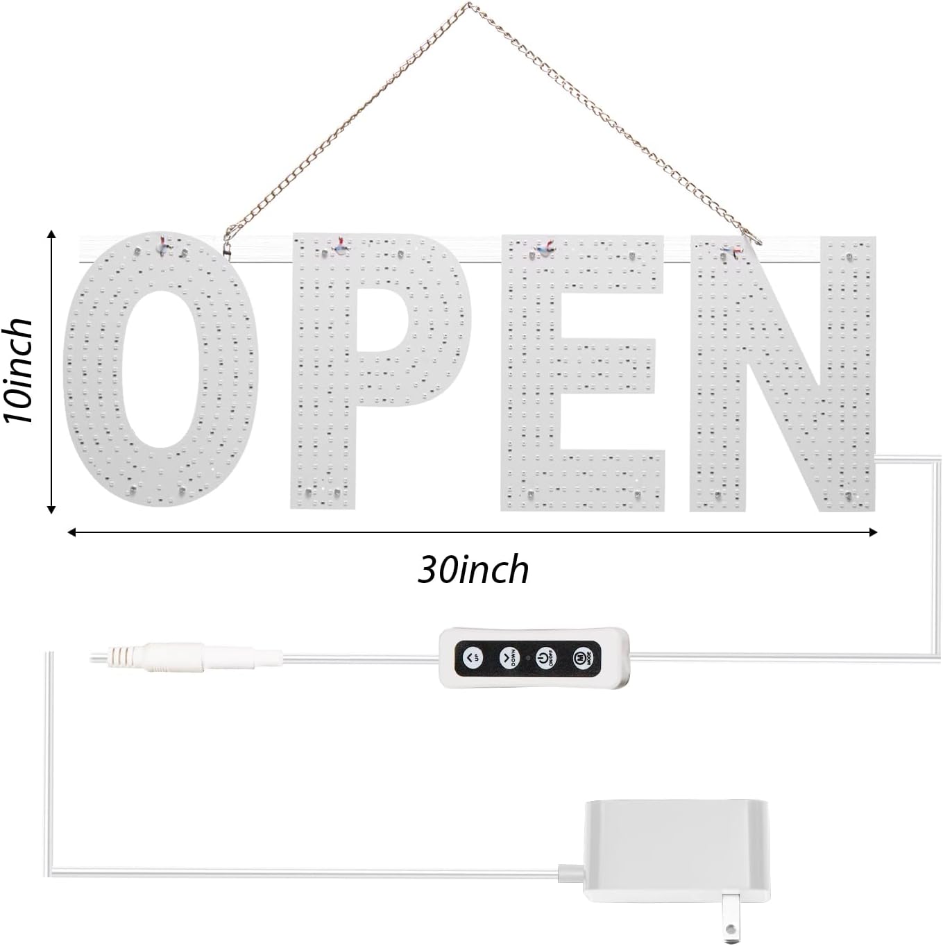 lulixilul LED Open Sign for Business, 30"x10" Dimmable Brightness Large Electric Light Up Sign, Hanging Installation for Store Restaurant Office Bar Hotel Salon (white)