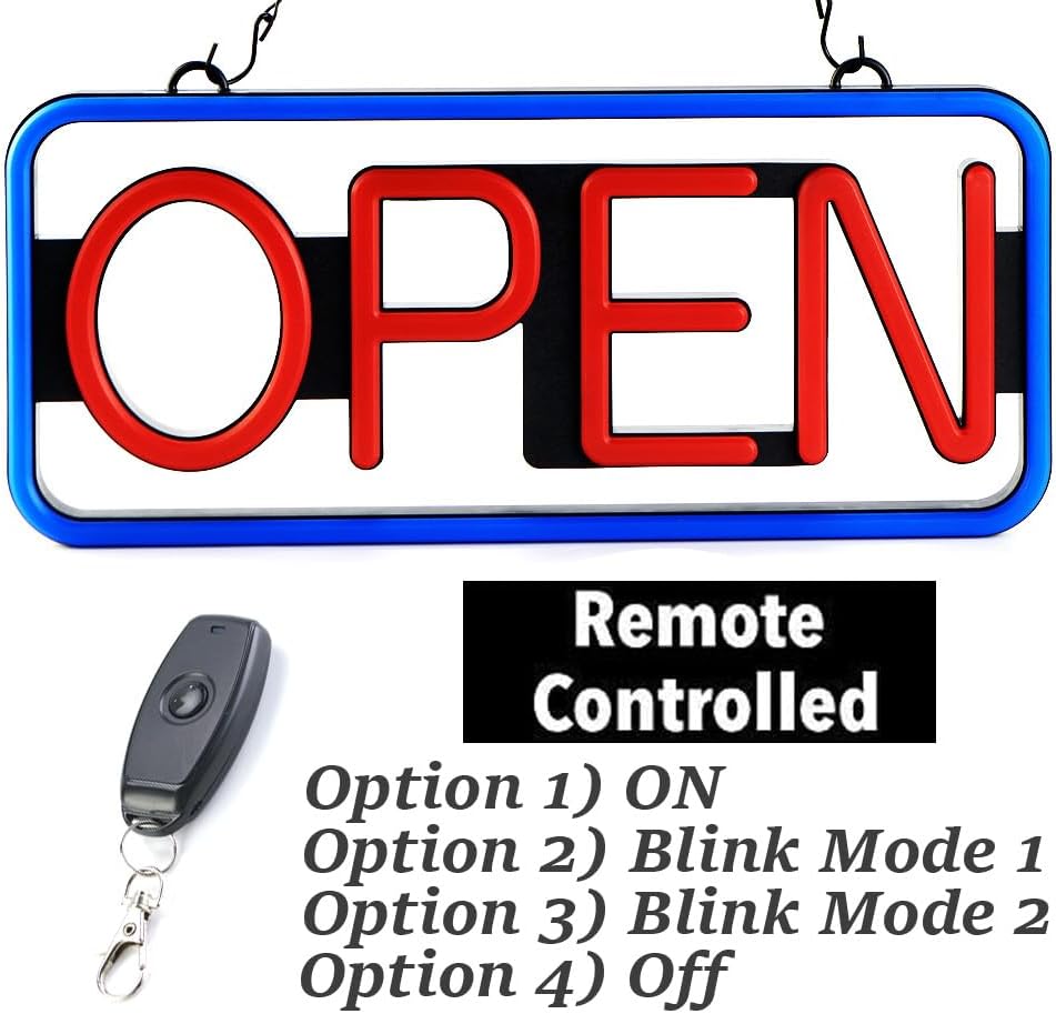 BritTech 21'' X 10'' NEW Ultra Bright LED 2025 Model Neon Open Sign - Remote Controlled - Get Your Business Seen Day or Night(21'' X 10'' Blue/Red)