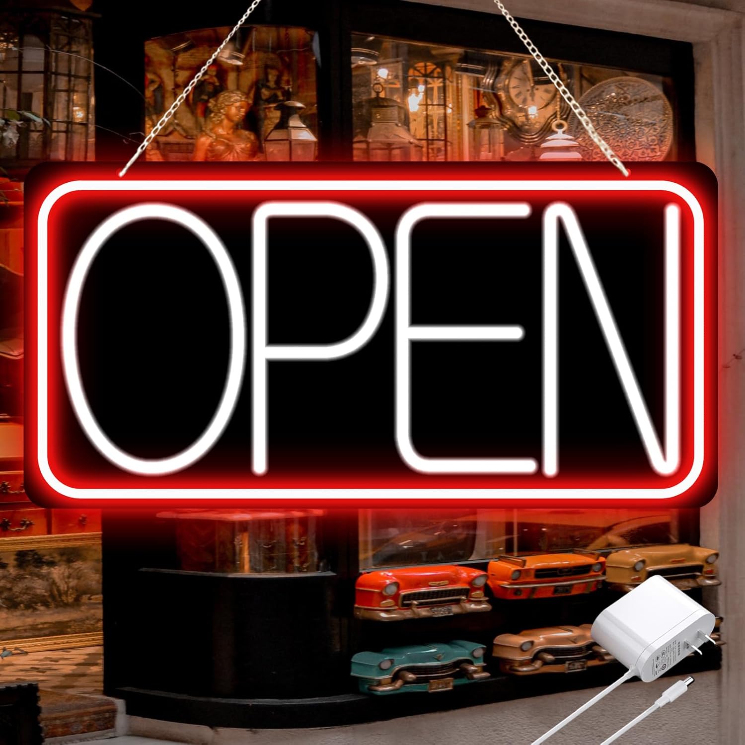 16.5" X 9" Led Neon Open Signs for Business Ultra Bright Plug In Electric Light Up Open Signs with ON/OFF Switch and 12V/2A AC Adapter for Storefront Window Bar Salon Coffee Stores (Horizontal)