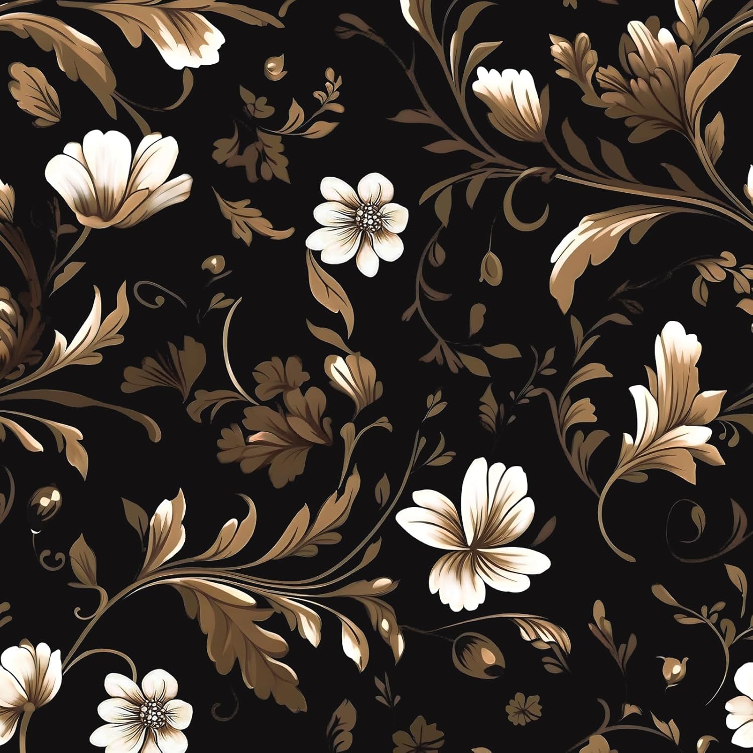 Fvlow Vintage Black Floral Wallpaper Classic Watercolor Leaves Wall Paper 17.4" x 394" Dark Moody Contact Paper Chinoiserie Self Adhesive Covering for Bedroom Bathroom Cabinet Home Decor Black Grey
