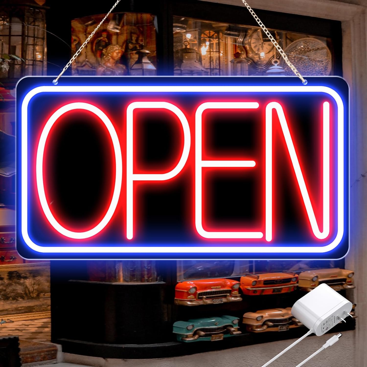 16.5" X 9" Led Neon Open Signs for Business Ultra Bright Plug In Electric Light Up Open Signs with ON/OFF Switch and 12V/2A AC Adapter for Storefront Window Bar Salon Coffee Stores (Horizontal)