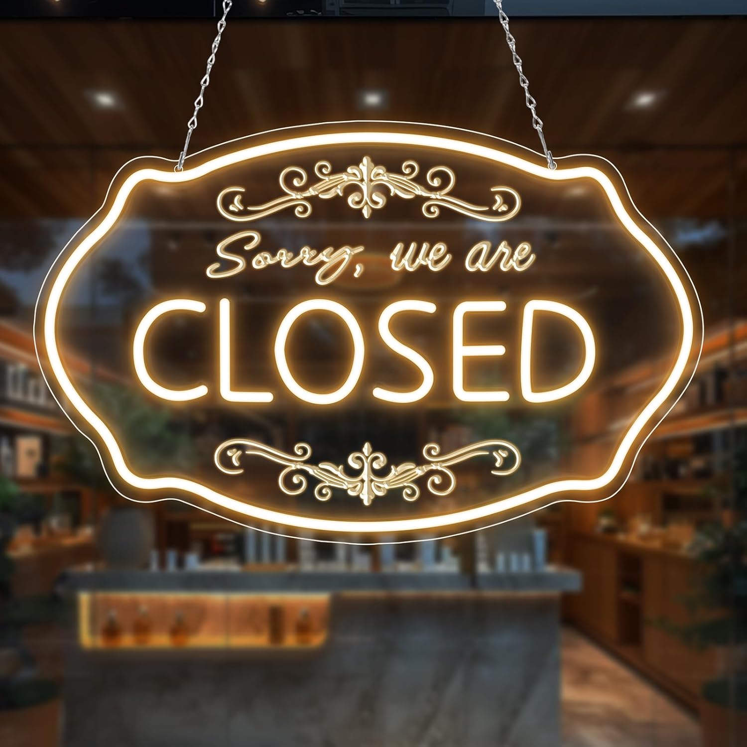 LED Neon Open Sign for Business, 16.5x10'' Come in We’re Open Sign, Warm White Adjustable Brightness Neon Lights for Party, Bar, Salon, Stores, Hotel, Wall Decor, Clubs, Hotels