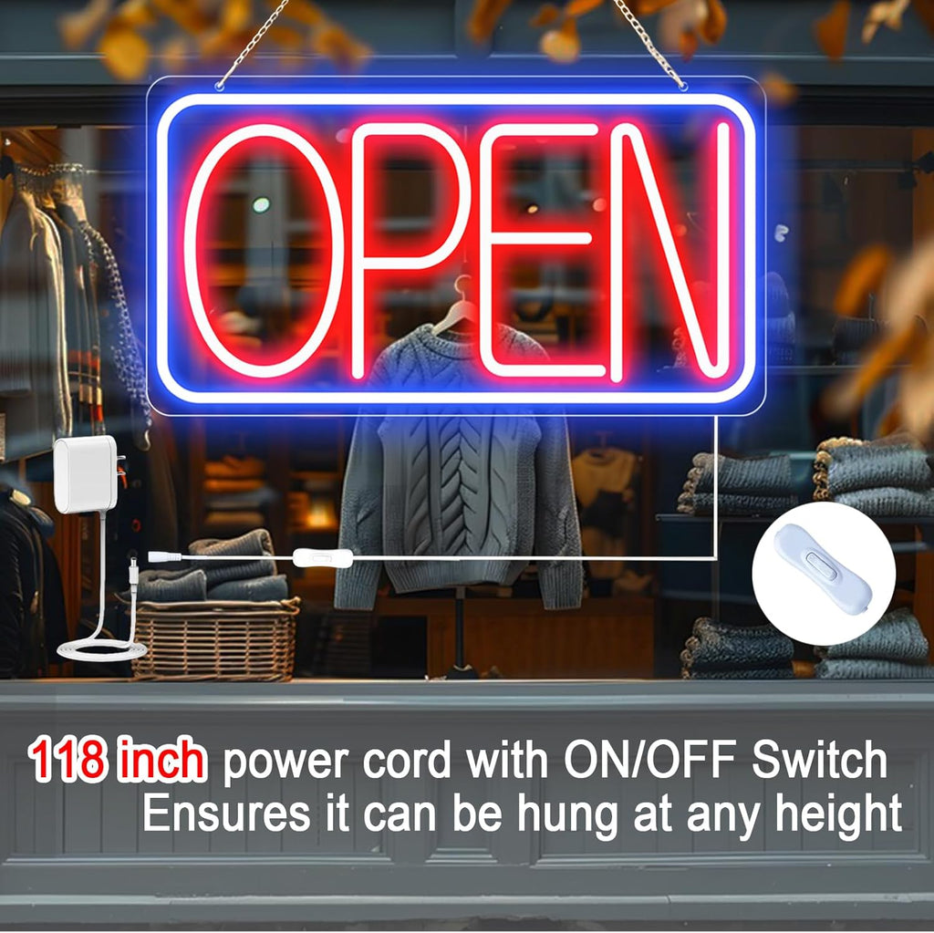 16.5" X 9" Led Neon Open Signs for Business Ultra Bright Plug In Electric Light Up Open Signs with ON/OFF Switch and 12V/2A AC Adapter for Storefront Window Bar Salon Coffee Stores (Horizontal)