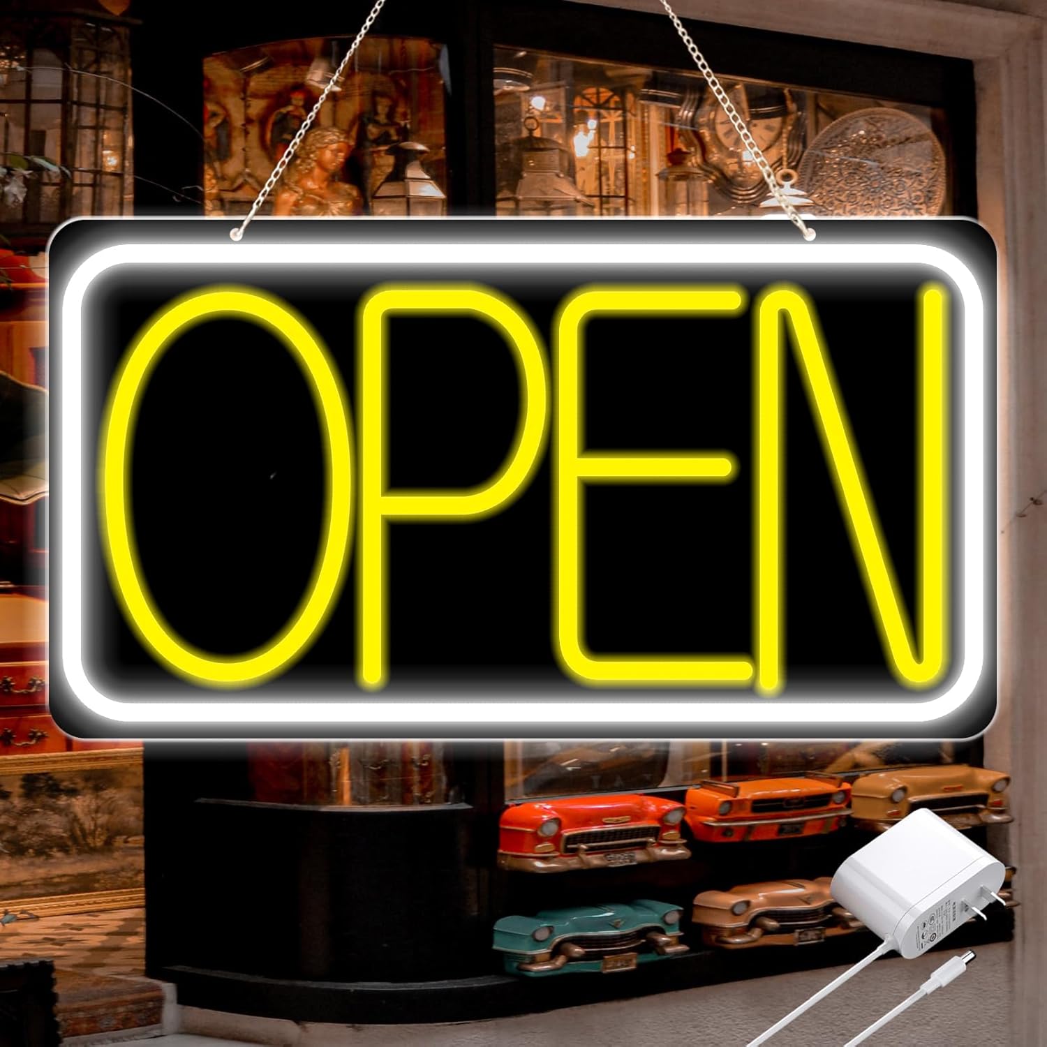 16.5" X 9" Led Neon Open Signs for Business Ultra Bright Plug In Electric Light Up Open Signs with ON/OFF Switch and 12V/2A AC Adapter for Storefront Window Bar Salon Coffee Stores (Horizontal)