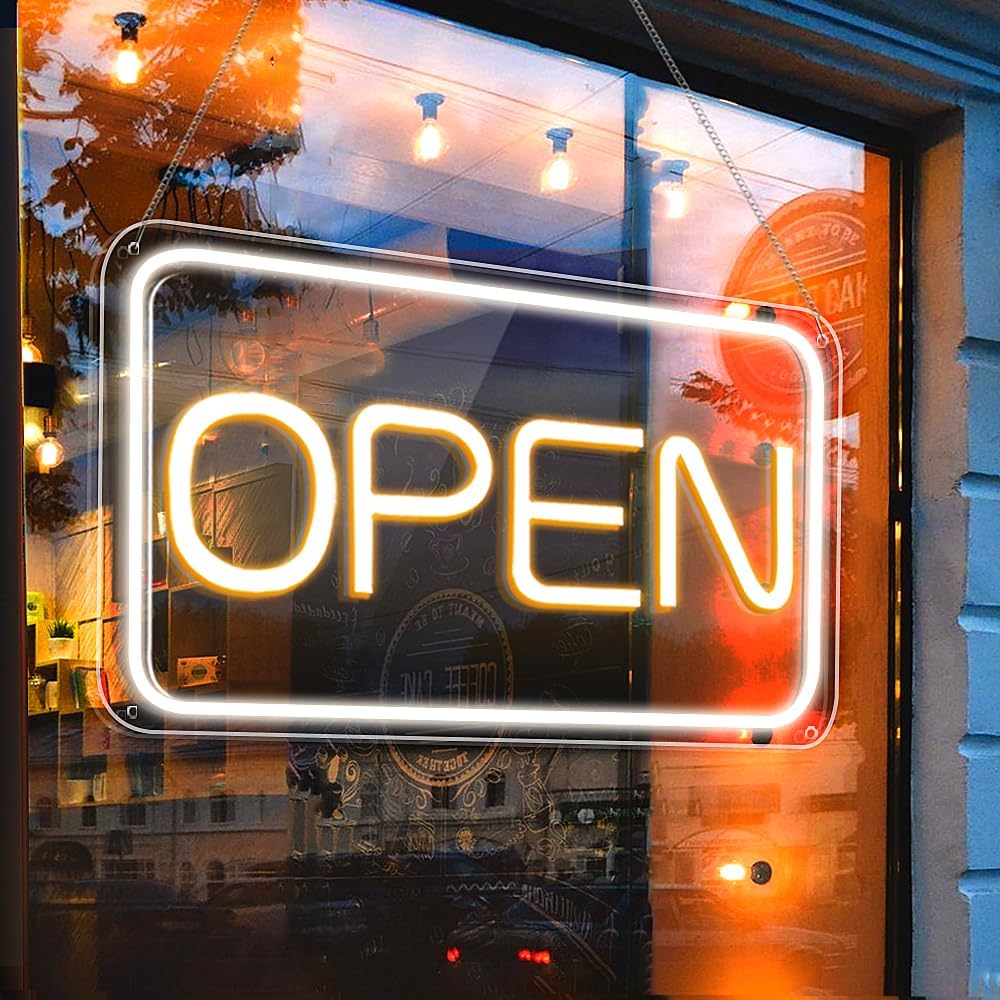Open Signs for Business, COB Chip LED Neon Open Sign, 16"x 9" Bright Electric Light Up Open Signs with ON/OFF Switch for Bars, Stores, Coffee Shop, Hotel, Window, Outdoor etc.