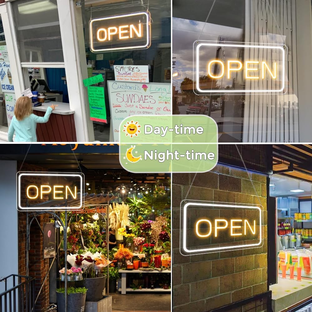 Open Signs for Business, COB Chip LED Neon Open Sign, 16"x 9" Bright Electric Light Up Open Signs with ON/OFF Switch for Bars, Stores, Coffee Shop, Hotel, Window, Outdoor etc.