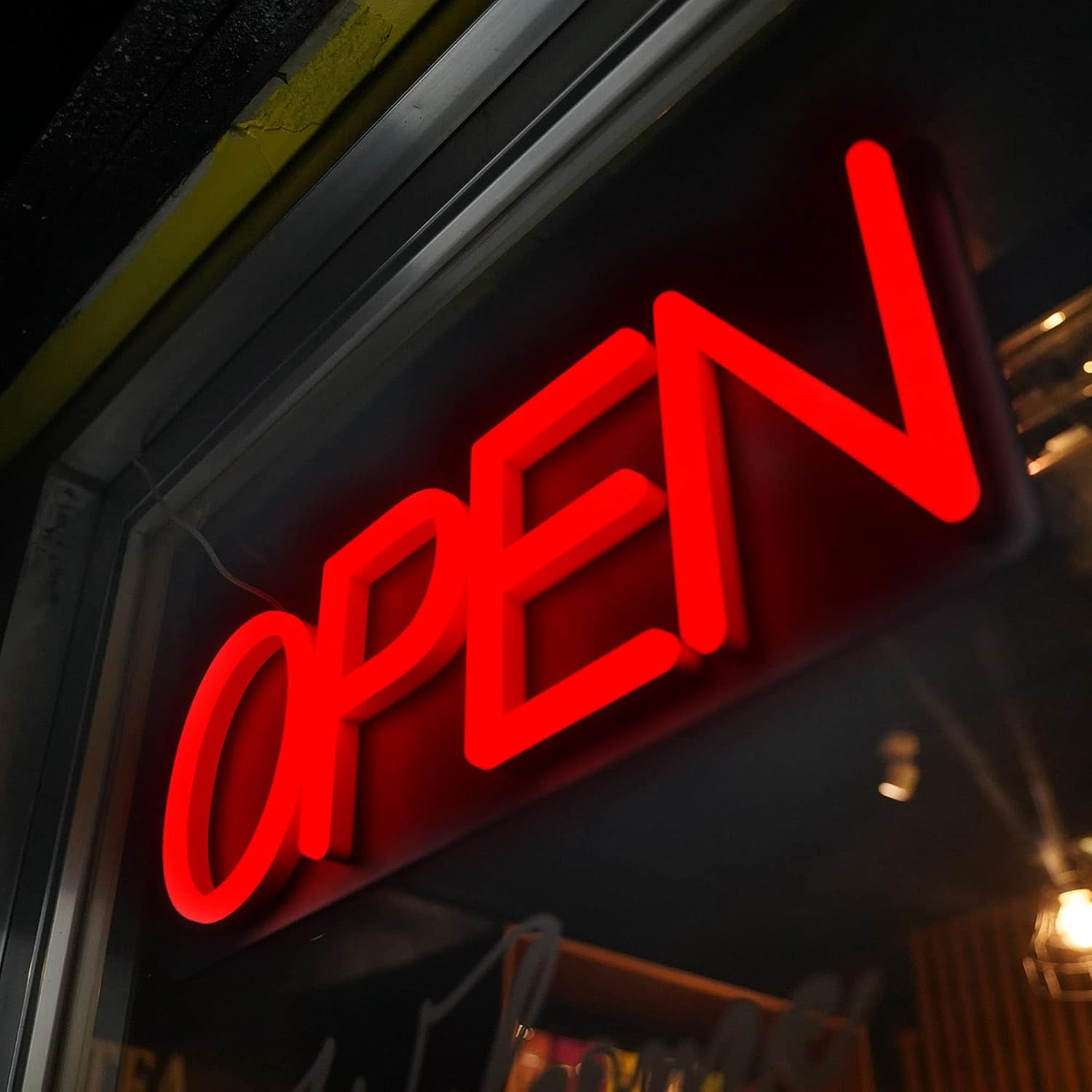 HiNeon White Neon Open Sign 20inx7in LED Light w/Remote Controller, Electric Light Up Open Sign for Business Store, w/Hanging Chain for Shop Windows, Direct Plug-In w/ 12V Power Adapter