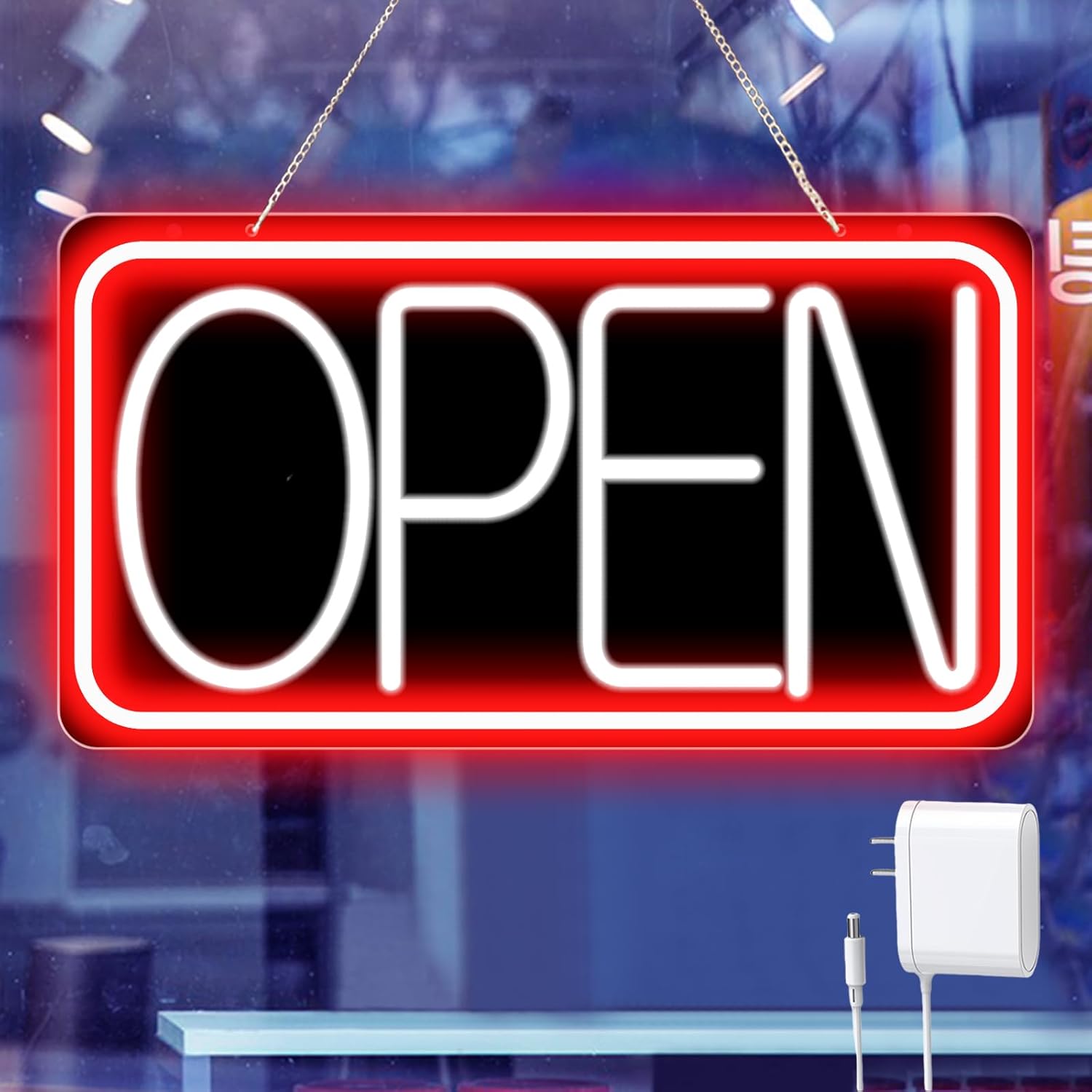 16.5" X 9" Led Neon Open Signs for Business - 12V/2A Ultra Bright Led Neon Sign with ON/OFF Switch - Plug In Electric Light Up Sign for Bar, Salon, Coffee Stores, Club, Hotel (Horizontal)