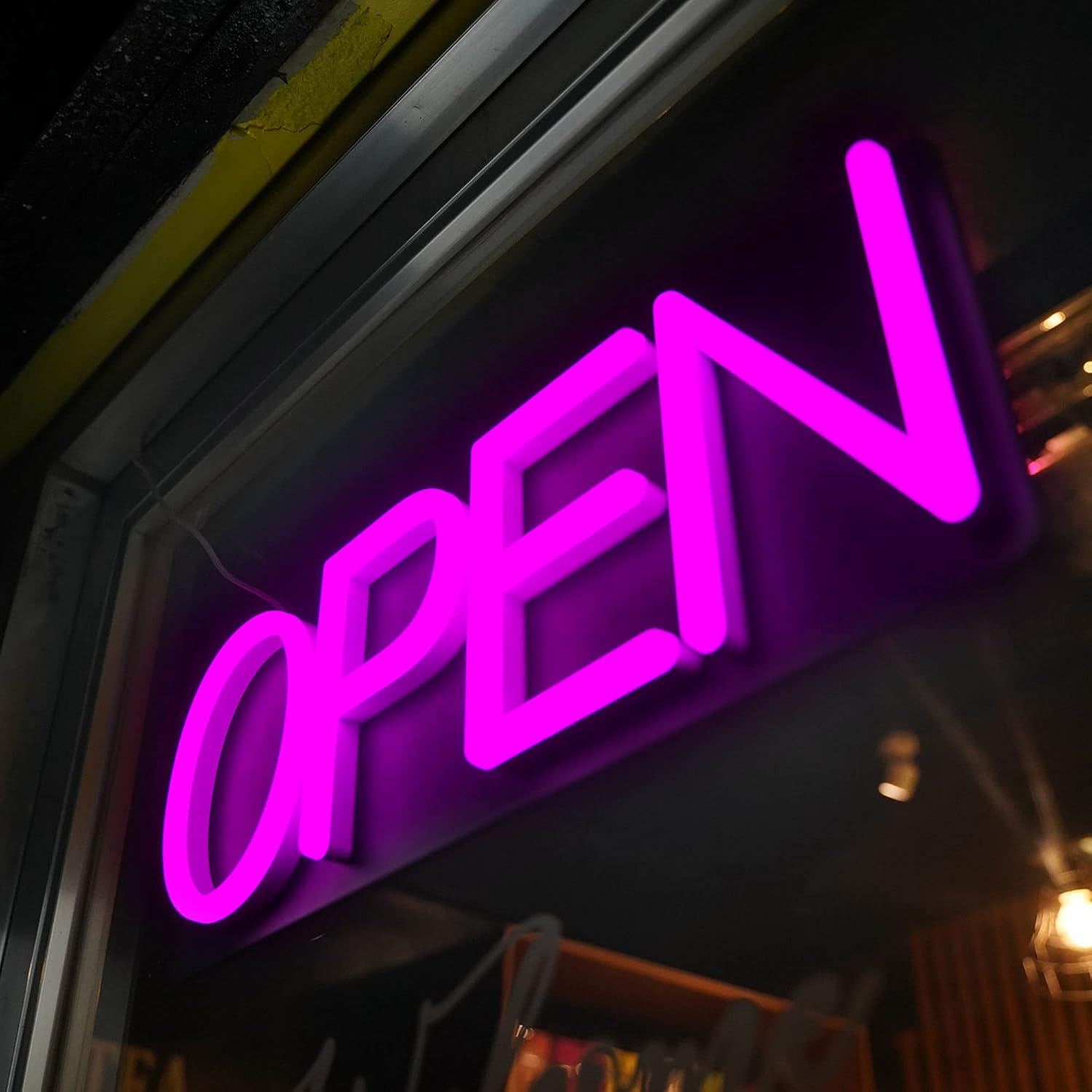 HiNeon White Neon Open Sign 20inx7in LED Light w/Remote Controller, Electric Light Up Open Sign for Business Store, w/Hanging Chain for Shop Windows, Direct Plug-In w/ 12V Power Adapter