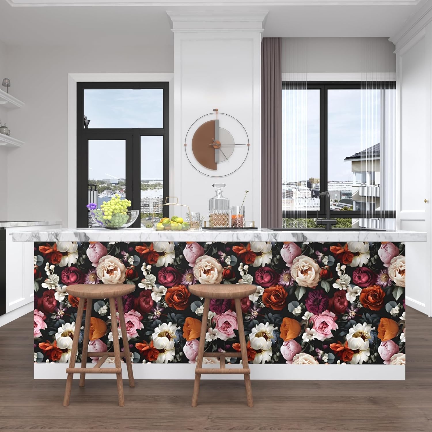 Laatse Floral Wallpaper Peel and Stick,Vintage Rose Contact Paper 17.5" x 393", Thick Burgundy Wall Paper Murals Self Adhesive Removable Waterproof for Shelf Cabinet Drawer Table Decor (Black, Red)