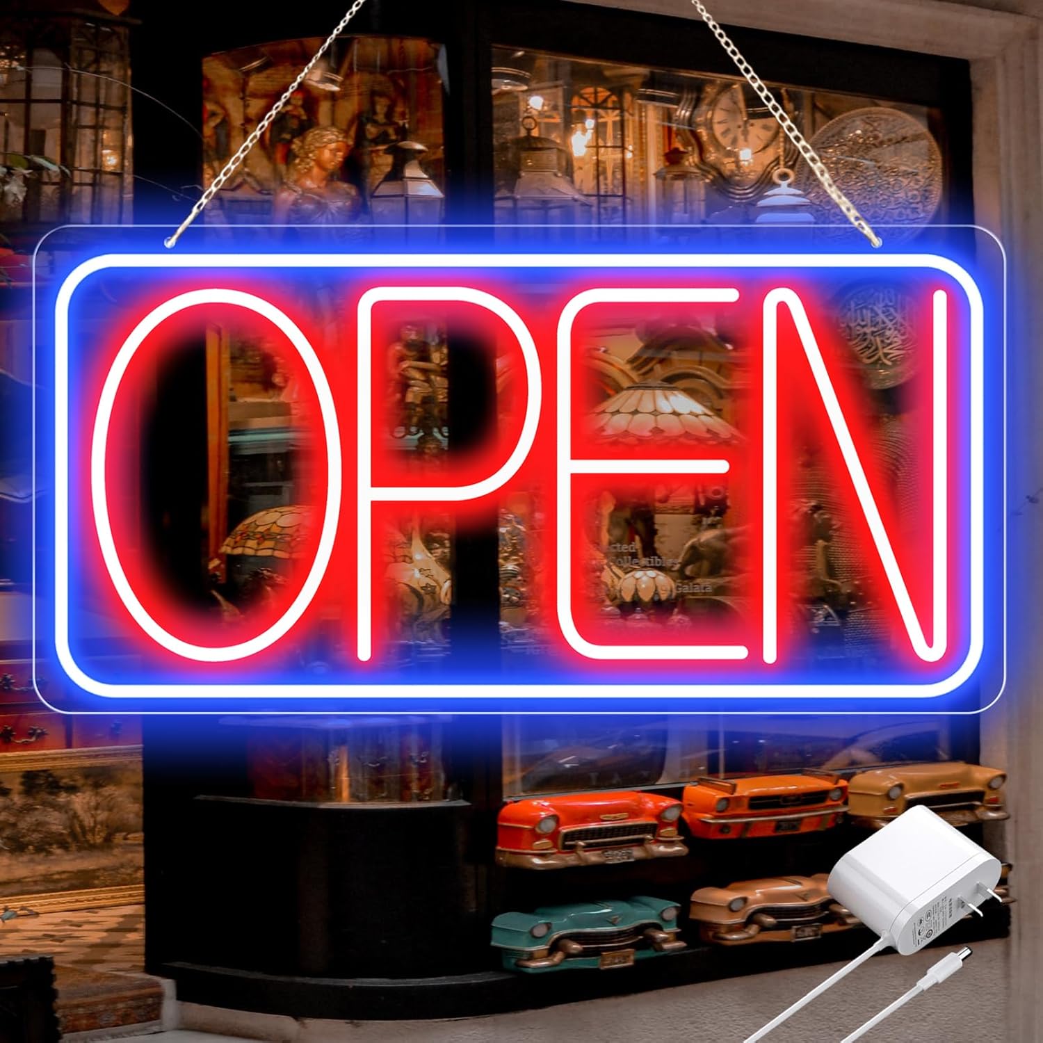 16.5" X 9" Led Neon Open Signs for Business Ultra Bright Plug In Electric Light Up Open Signs with ON/OFF Switch and 12V/2A AC Adapter for Storefront Window Bar Salon Coffee Stores (Horizontal)