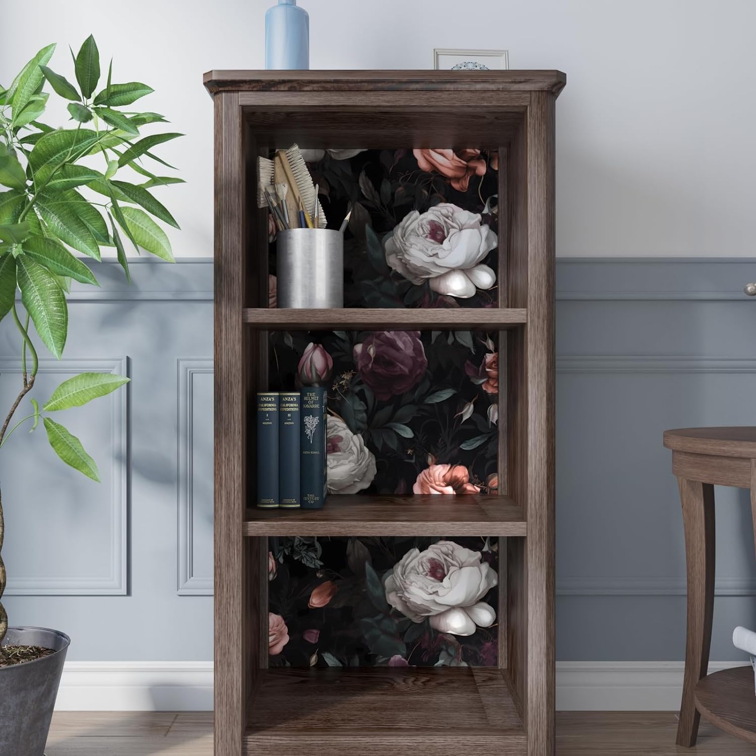 Laatse Dark Floral Peel and Stick Wallpaper, Vintage Floral Contact Paper, Waterproof Self Adhesive Boho Decor Black Rose Wall Paper for Bedroom Walls Bookcase Drawers 17.5in x 32.8ft