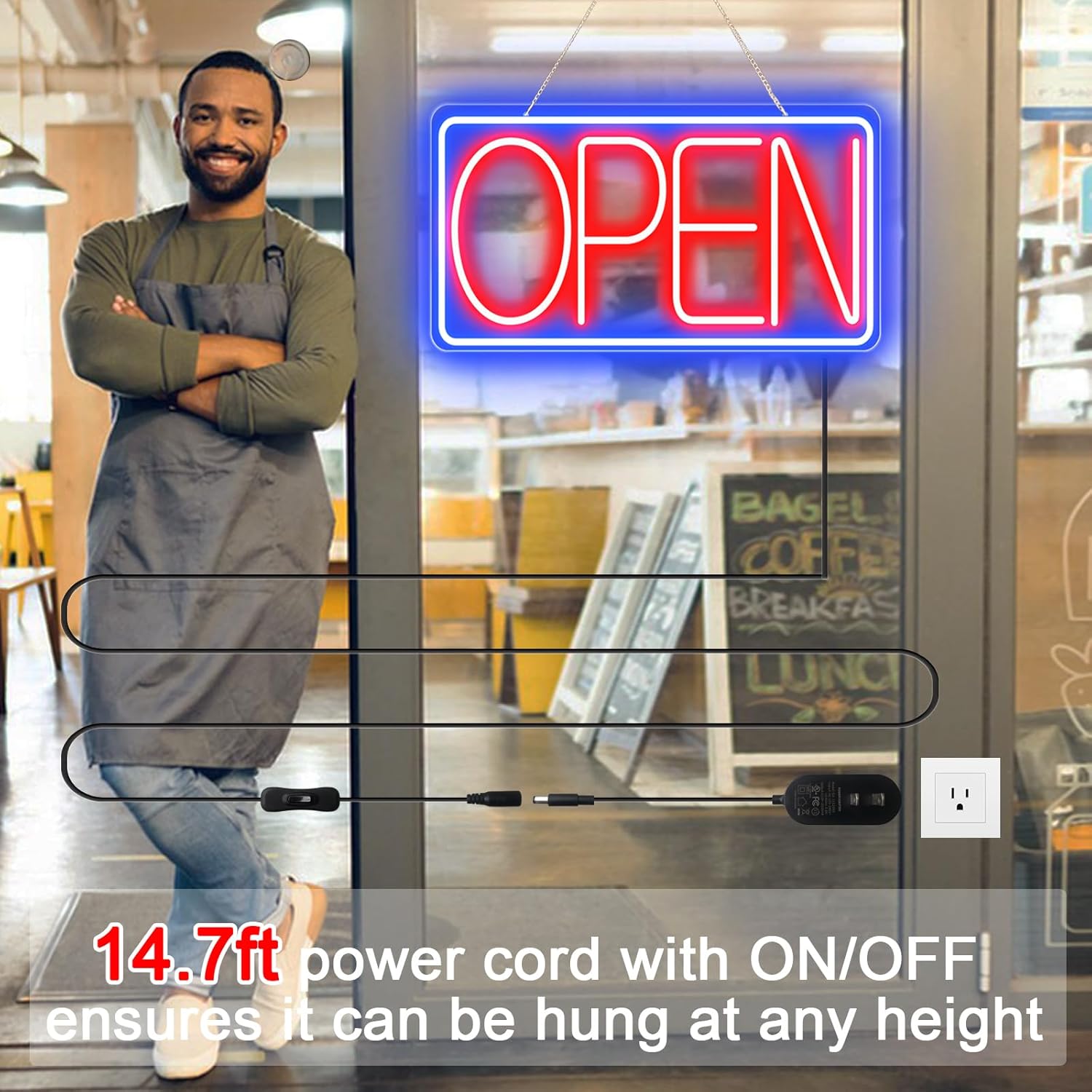 16.5" X 9" Led Neon Open Signs for Business - 12V/2A Ultra Bright Led Neon Sign with ON/OFF Switch - Plug In Electric Light Up Sign for Bar, Salon, Coffee Stores, Club, Hotel (Horizontal)