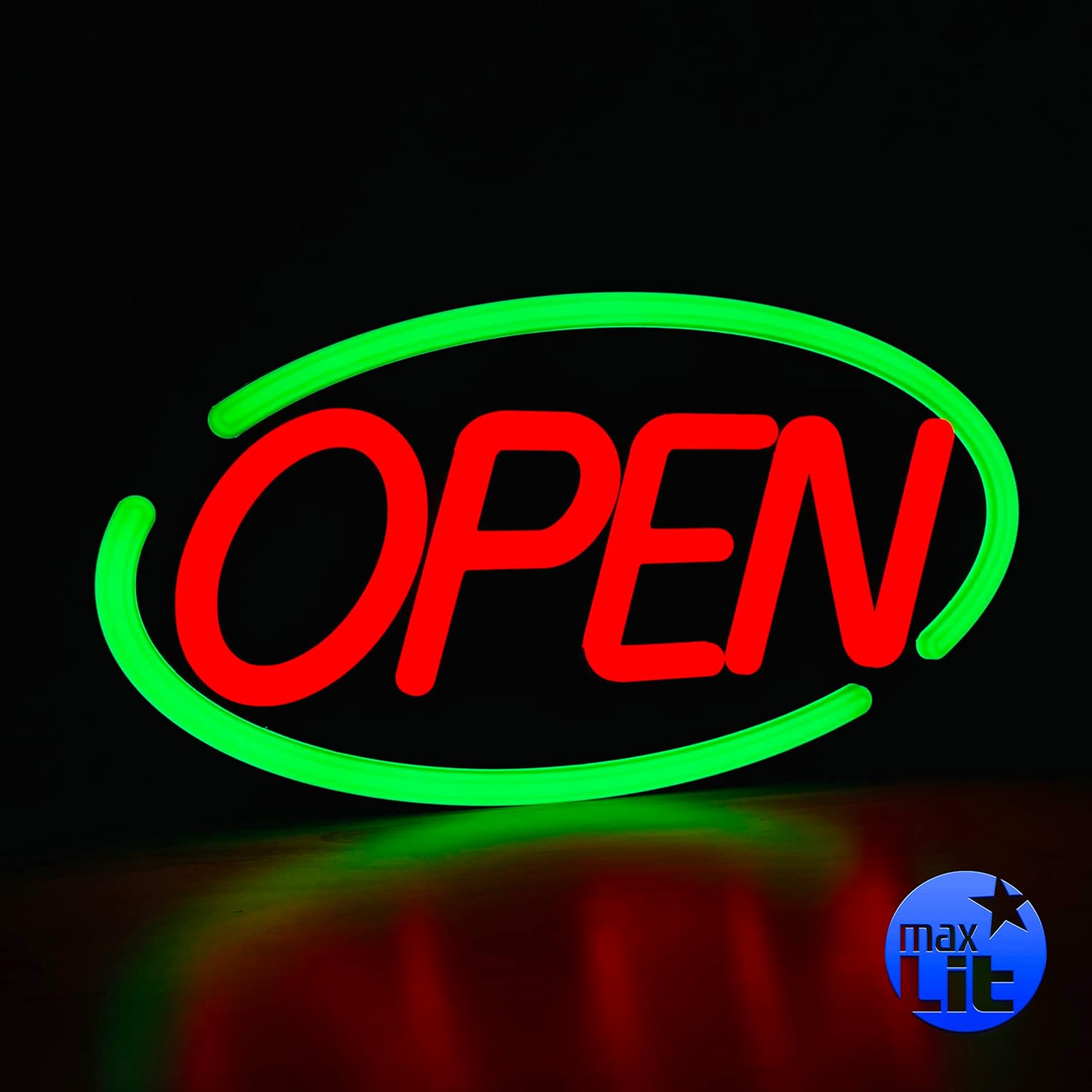 MaxLit 21'' X 10'' New Ultra Bright LED Neon Sign - OPEN - Remote Controlled - Energy Efficient & Durable (Blue/Red)