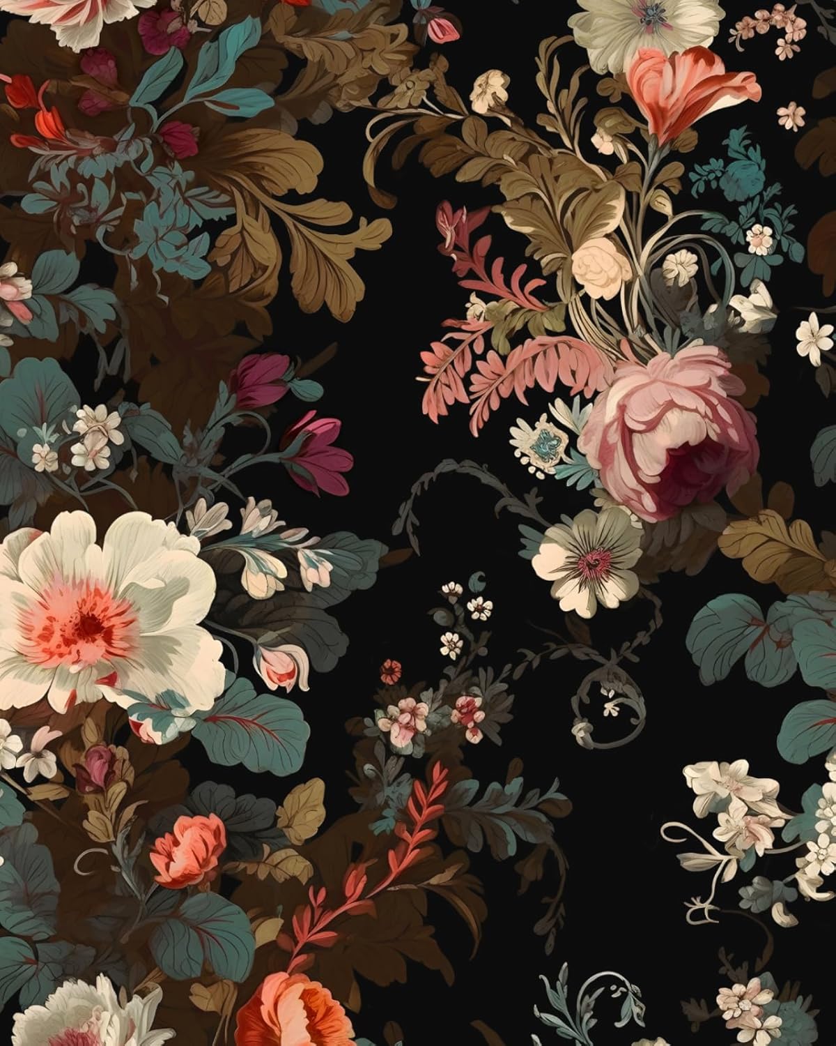 XRUIBZI Black Floral Wallpaper Peel and Stick Wallpaper Leaf Wallpapers Gold Leaf Contact Paper for Cabinets Waterproof Self Adhesive Wall Paper for Kitchen Countertop Wall 17.5" x 393"