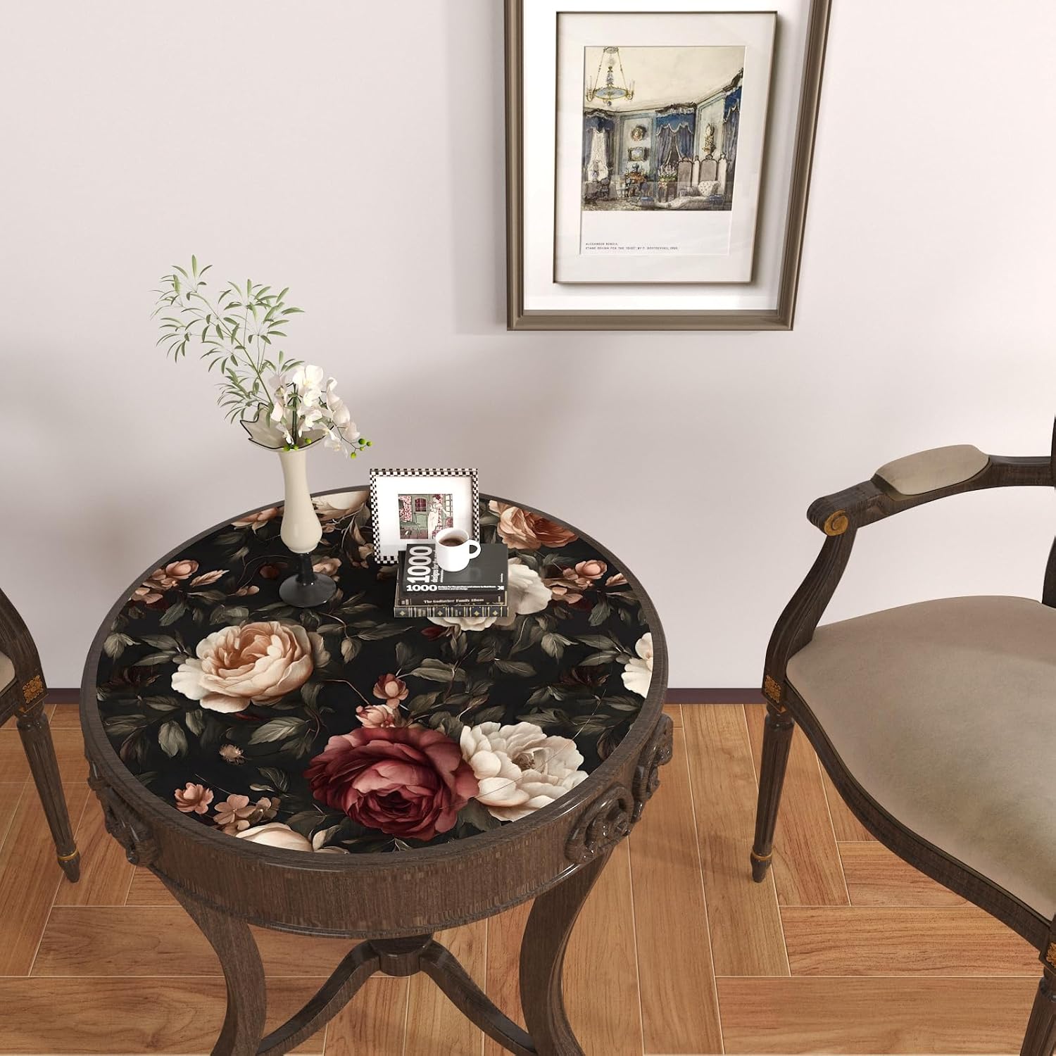 Dark Floral Wallpaper Peel and Stick, Vintage Black/White/Red Rose Contact Paper 17.5" x 393" , Retro Flowers Wall Paper Self Adhesive Waterproof Removable for Room Shelves Cabinet Drawer Table Decor