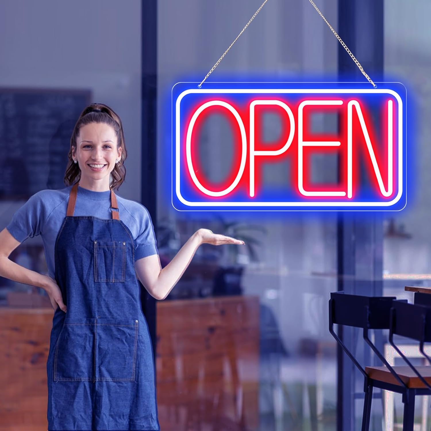 16.5" X 9" Led Neon Open Signs for Business Ultra Bright Plug In Electric Light Up Open Signs with ON/OFF Switch and 12V/2A AC Adapter for Storefront Window Bar Salon Coffee Stores (Horizontal)