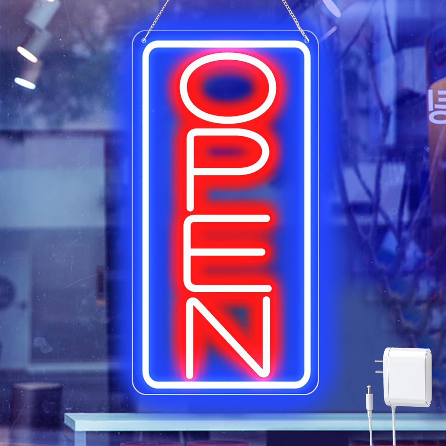 16.5" X 9" Led Neon Open Signs for Business - 12V/2A Ultra Bright Led Neon Sign with ON/OFF Switch - Plug In Electric Light Up Sign for Bar, Salon, Coffee Stores, Club, Hotel (Horizontal)