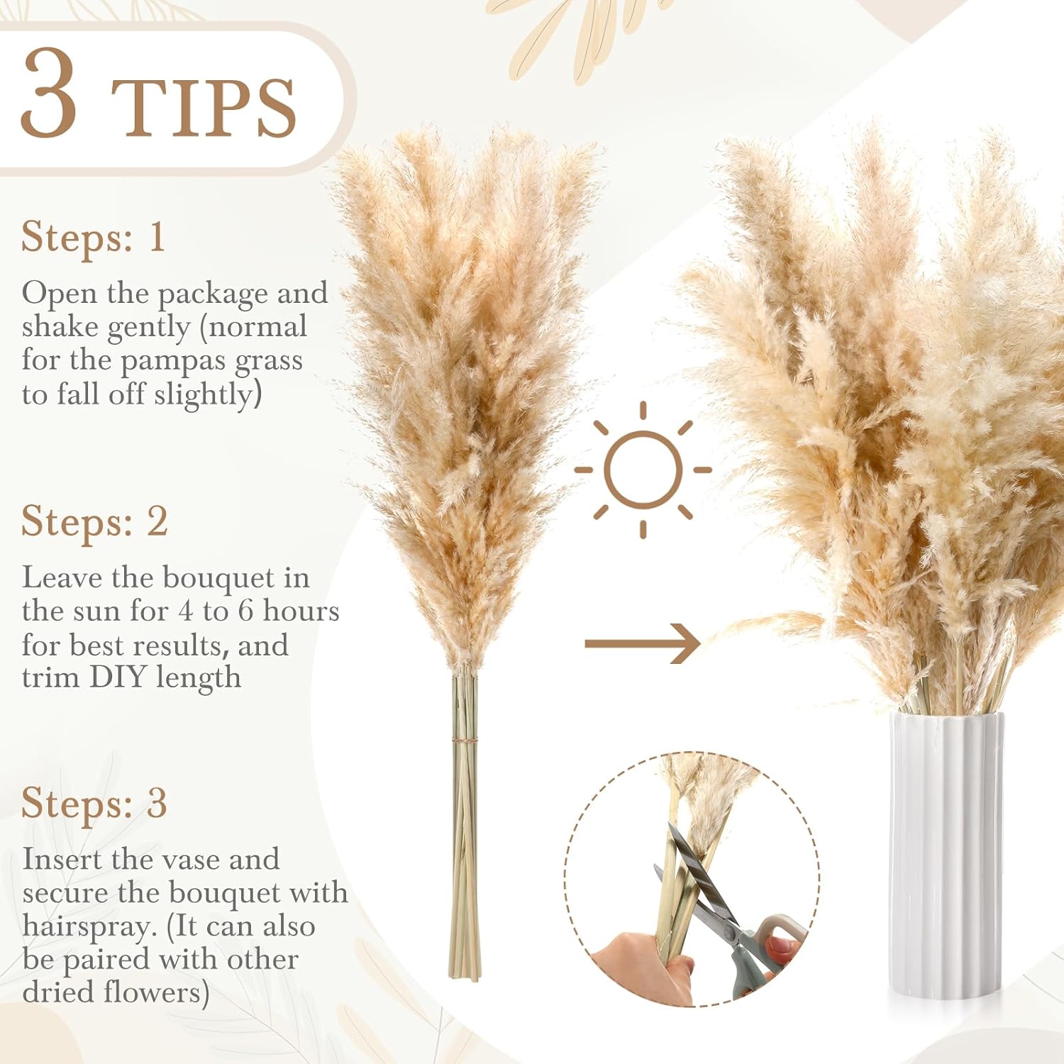 Tigeen 50 Pcs 40 Inch Tall Pampas Grass Stems Beige Fluffy Natural Dried Pampas Grass Floral Decor, Bouquet for Floor Vase, Wedding Floral Arrangements, Party, Farmhouse, Boho Home Decor