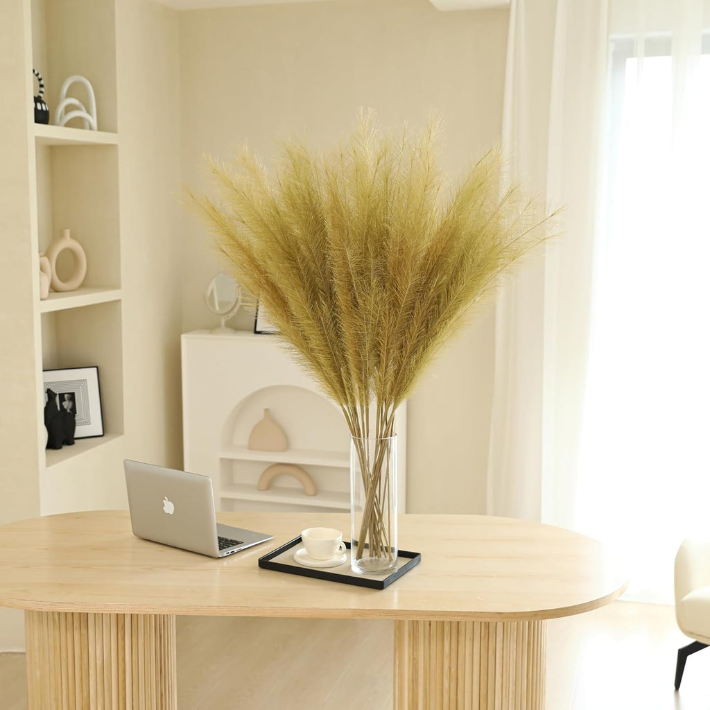 Wertuirk Gold Pampas Grass Decor - 45-Inch Set of 8 | Faux Tall Pampas Grass Soft and Fluffy | Perfect for Wedding Centerpieces, Great Gatsby Party Decorations and Glam Room Decor
