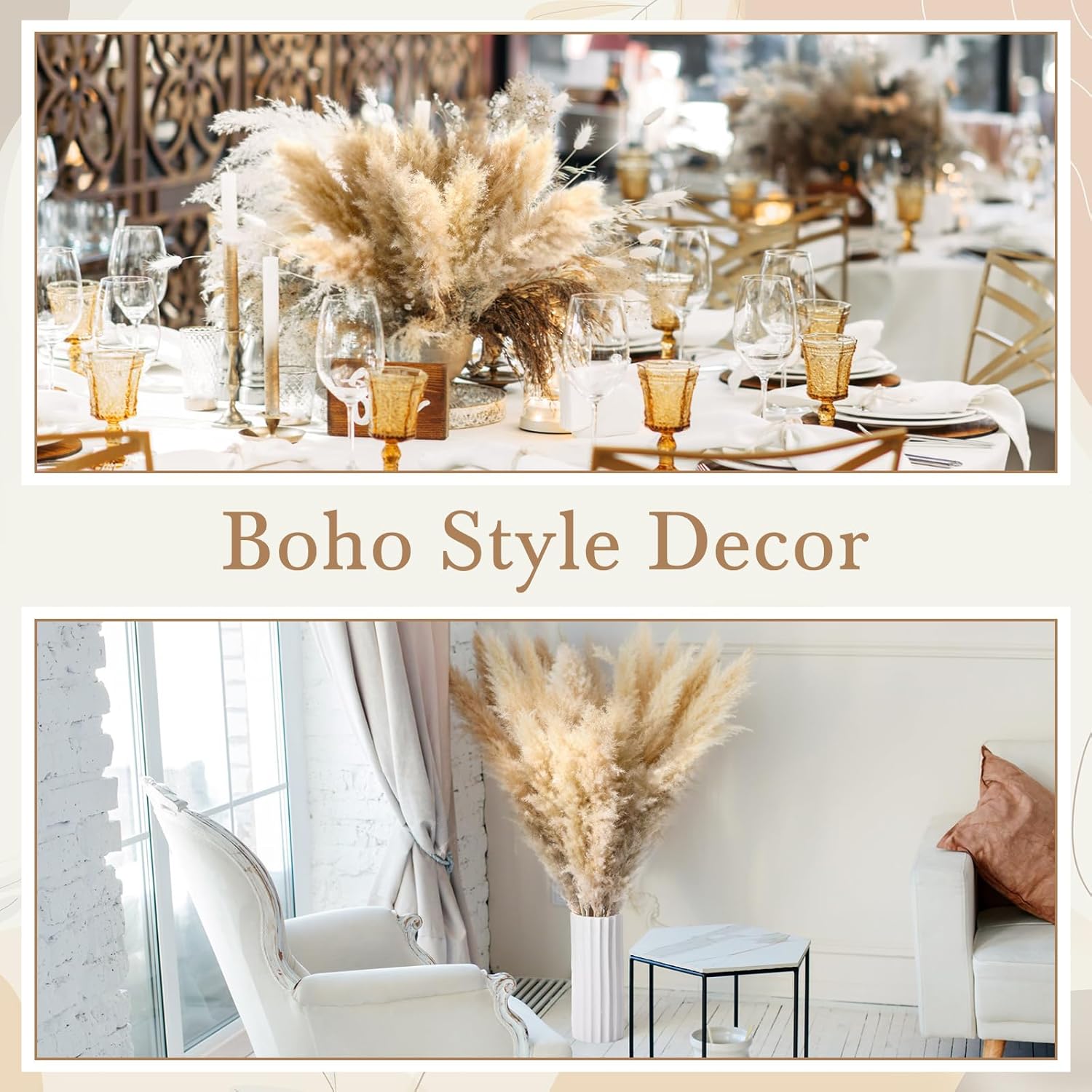 Tigeen 50 Pcs 40 Inch Tall Pampas Grass Stems Beige Fluffy Natural Dried Pampas Grass Floral Decor, Bouquet for Floor Vase, Wedding Floral Arrangements, Party, Farmhouse, Boho Home Decor