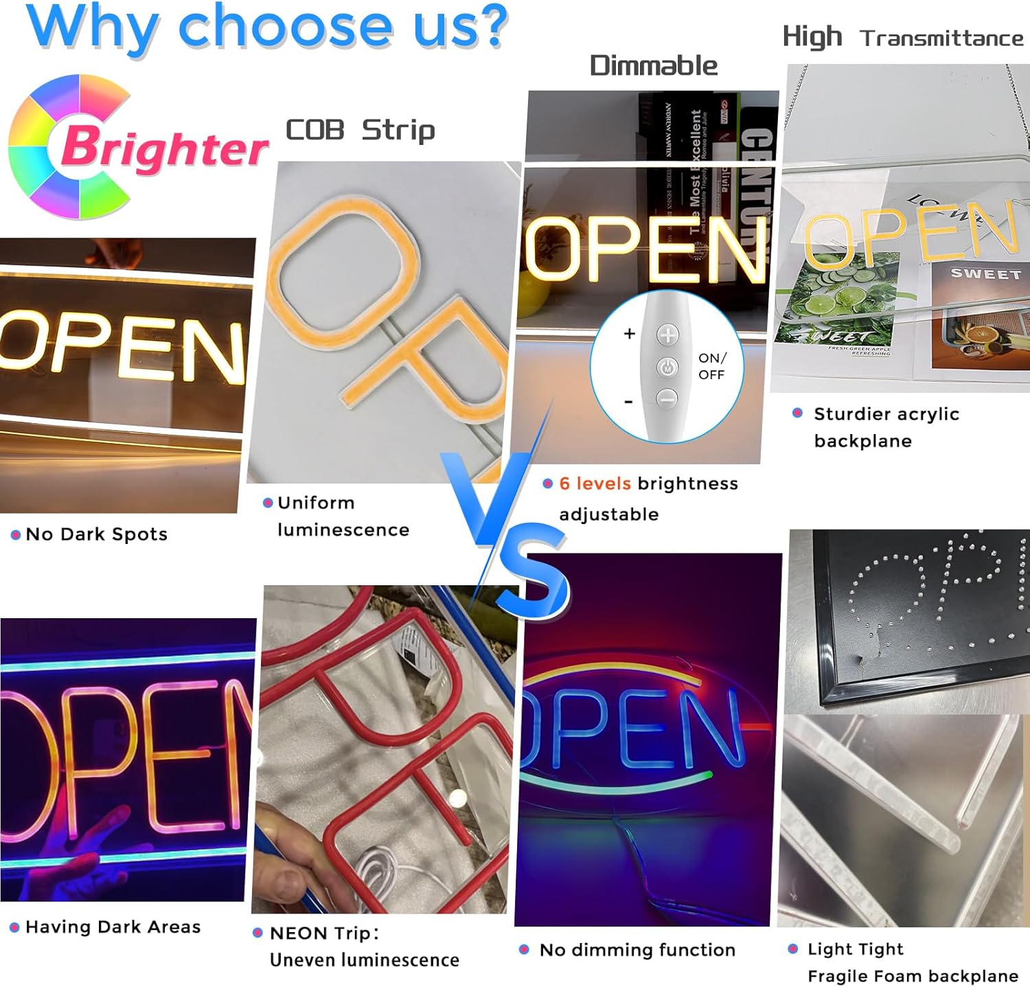 Open Signs for Business, COB Chip LED Neon Open Sign, 16"x 9" Bright Electric Light Up Open Signs with ON/OFF Switch for Bars, Stores, Coffee Shop, Hotel, Window, Outdoor etc.