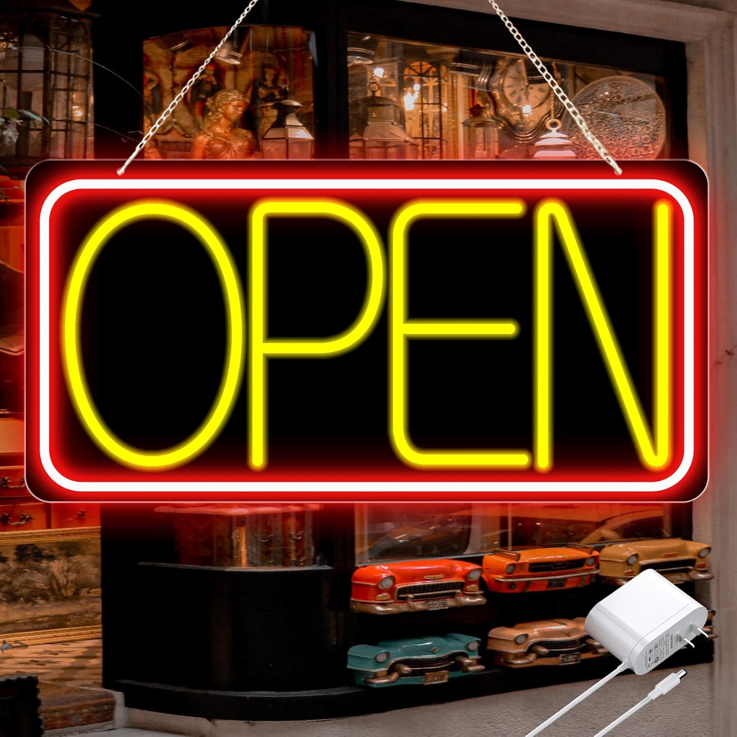 16.5" X 9" Led Neon Open Signs for Business Ultra Bright Plug In Electric Light Up Open Signs with ON/OFF Switch and 12V/2A AC Adapter for Storefront Window Bar Salon Coffee Stores (Horizontal)