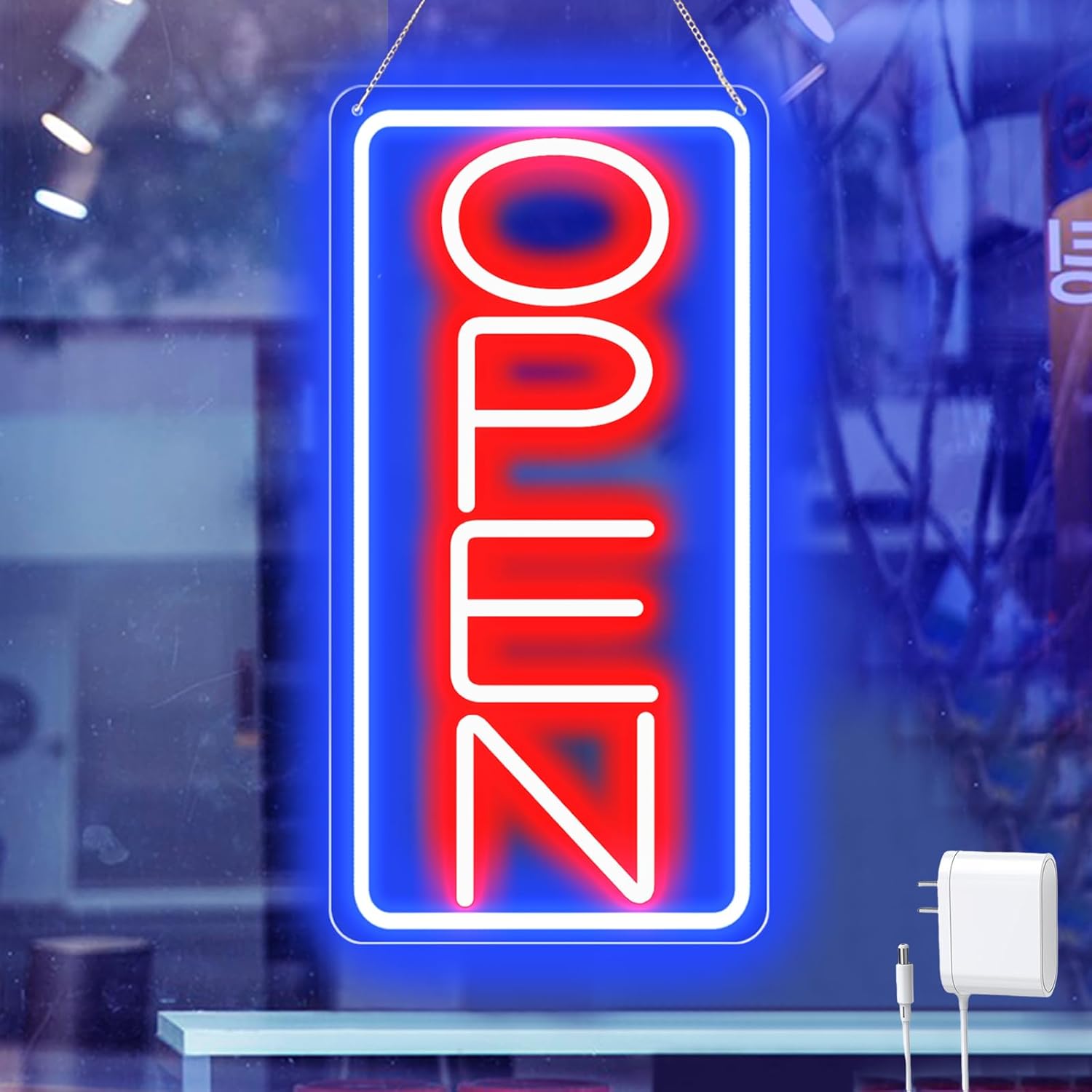 16.5" X 9" Led Neon Open Signs for Business - 12V/2A Ultra Bright Led Neon Sign with ON/OFF Switch - Plug In Electric Light Up Sign for Bar, Salon, Coffee Stores, Club, Hotel (Horizontal)