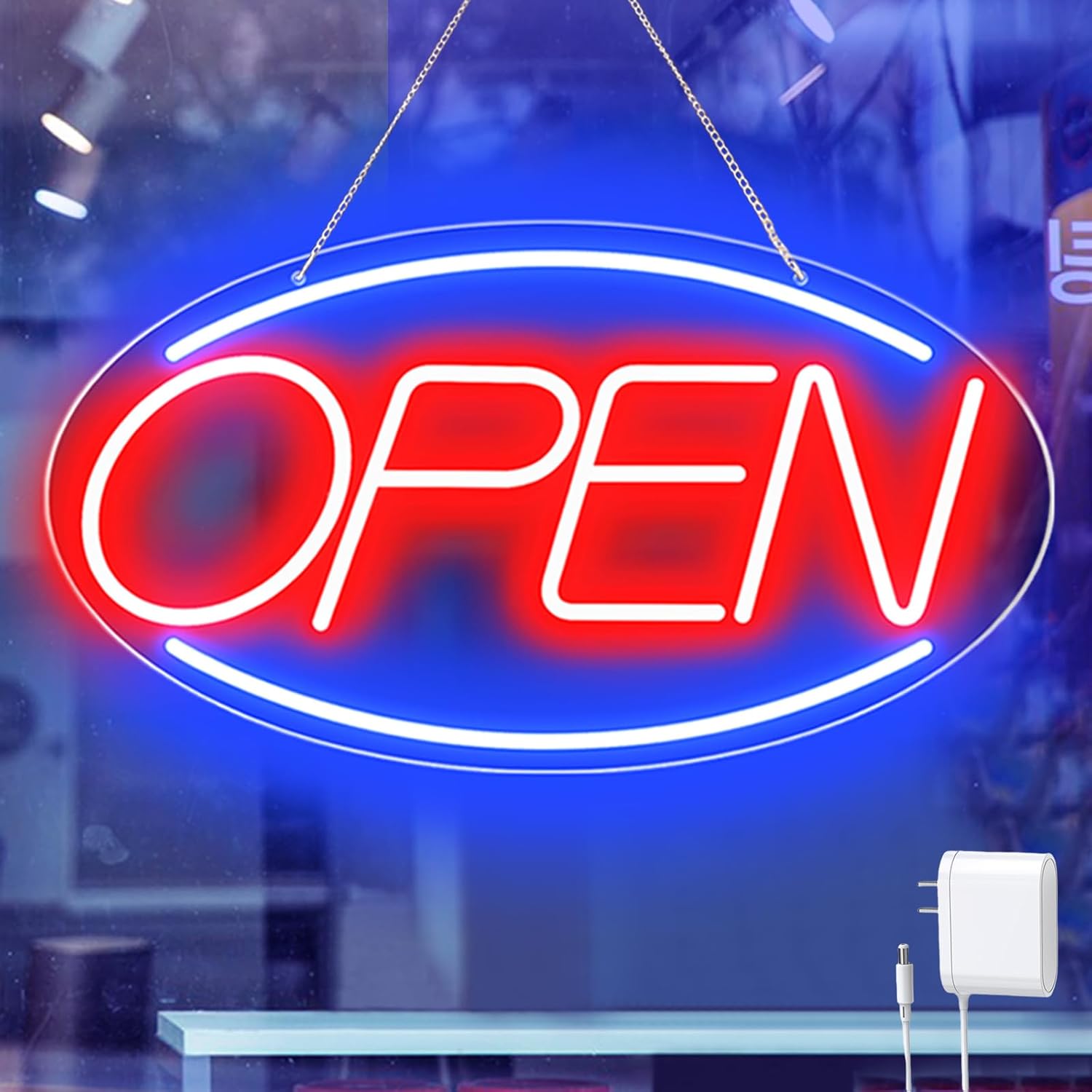 16.5" X 9" Led Neon Open Signs for Business - 12V/2A Ultra Bright Led Neon Sign with ON/OFF Switch - Plug In Electric Light Up Sign for Bar, Salon, Coffee Stores, Club, Hotel (Horizontal)