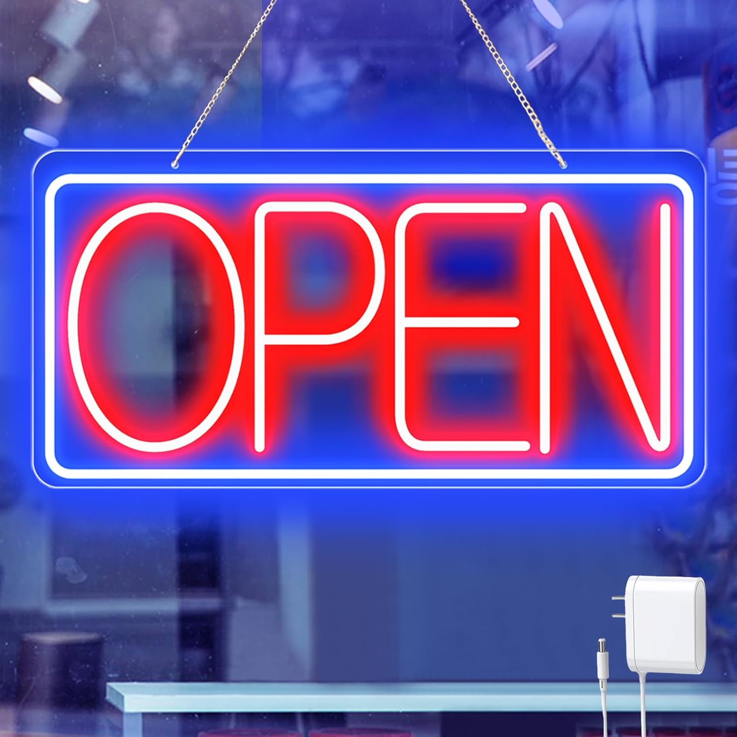 16.5" X 9" Led Neon Open Signs for Business - 12V/2A Ultra Bright Led Neon Sign with ON/OFF Switch - Plug In Electric Light Up Sign for Bar, Salon, Coffee Stores, Club, Hotel (Horizontal)