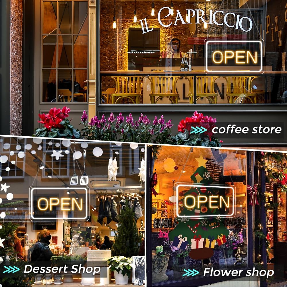 Open Signs for Business, COB Chip LED Neon Open Sign, 16"x 9" Bright Electric Light Up Open Signs with ON/OFF Switch for Bars, Stores, Coffee Shop, Hotel, Window, Outdoor etc.