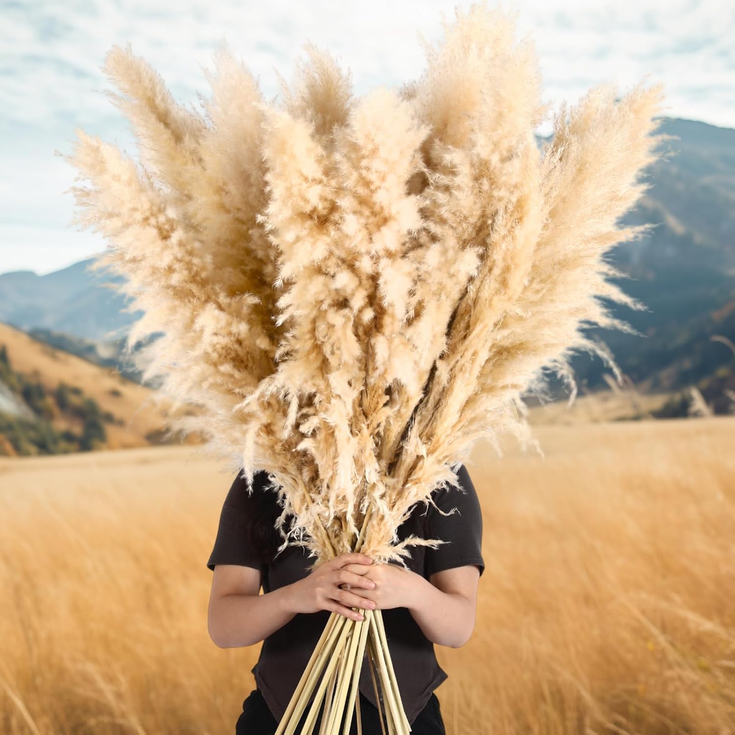 Tigeen 50 Pcs 40 Inch Tall Pampas Grass Stems Beige Fluffy Natural Dried Pampas Grass Floral Decor, Bouquet for Floor Vase, Wedding Floral Arrangements, Party, Farmhouse, Boho Home Decor