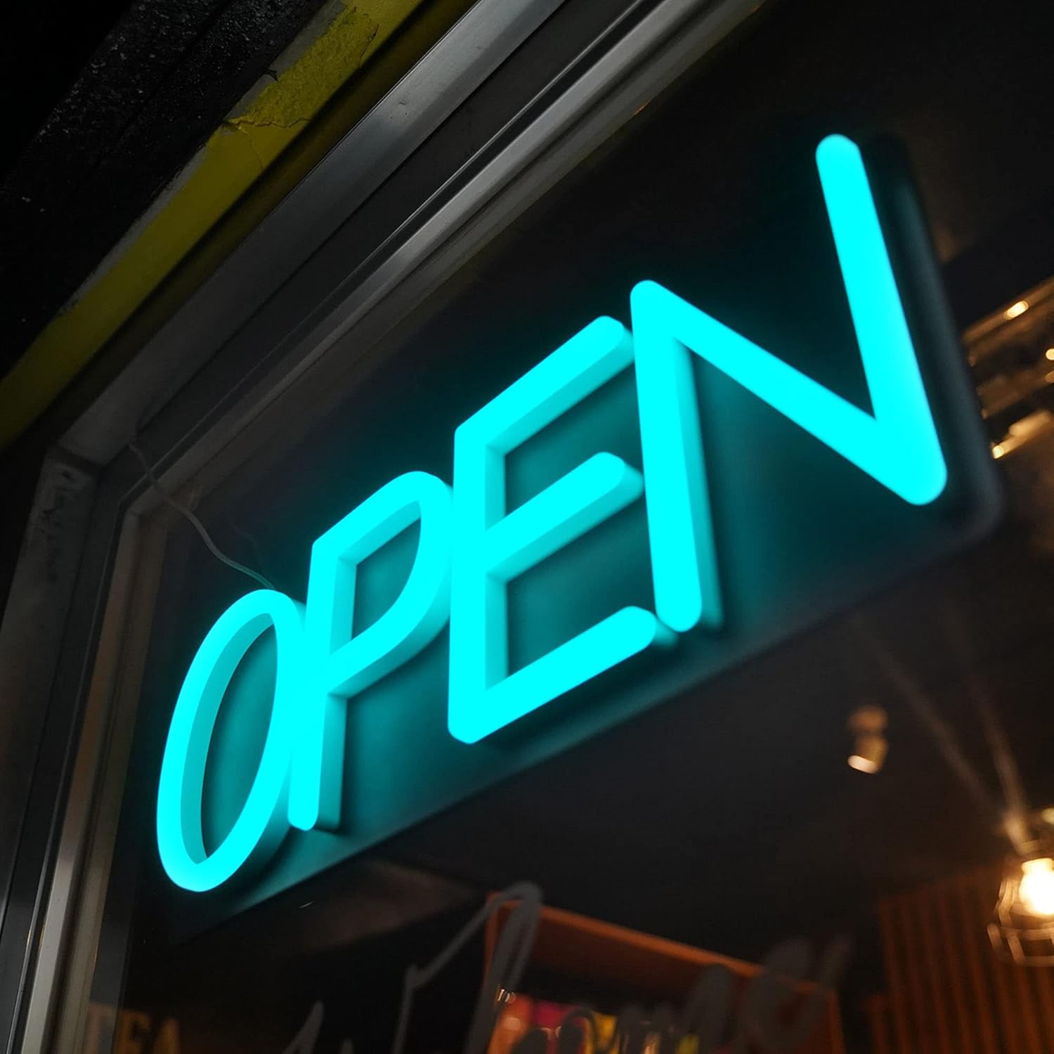 HiNeon White Neon Open Sign 20inx7in LED Light w/Remote Controller, Electric Light Up Open Sign for Business Store, w/Hanging Chain for Shop Windows, Direct Plug-In w/ 12V Power Adapter