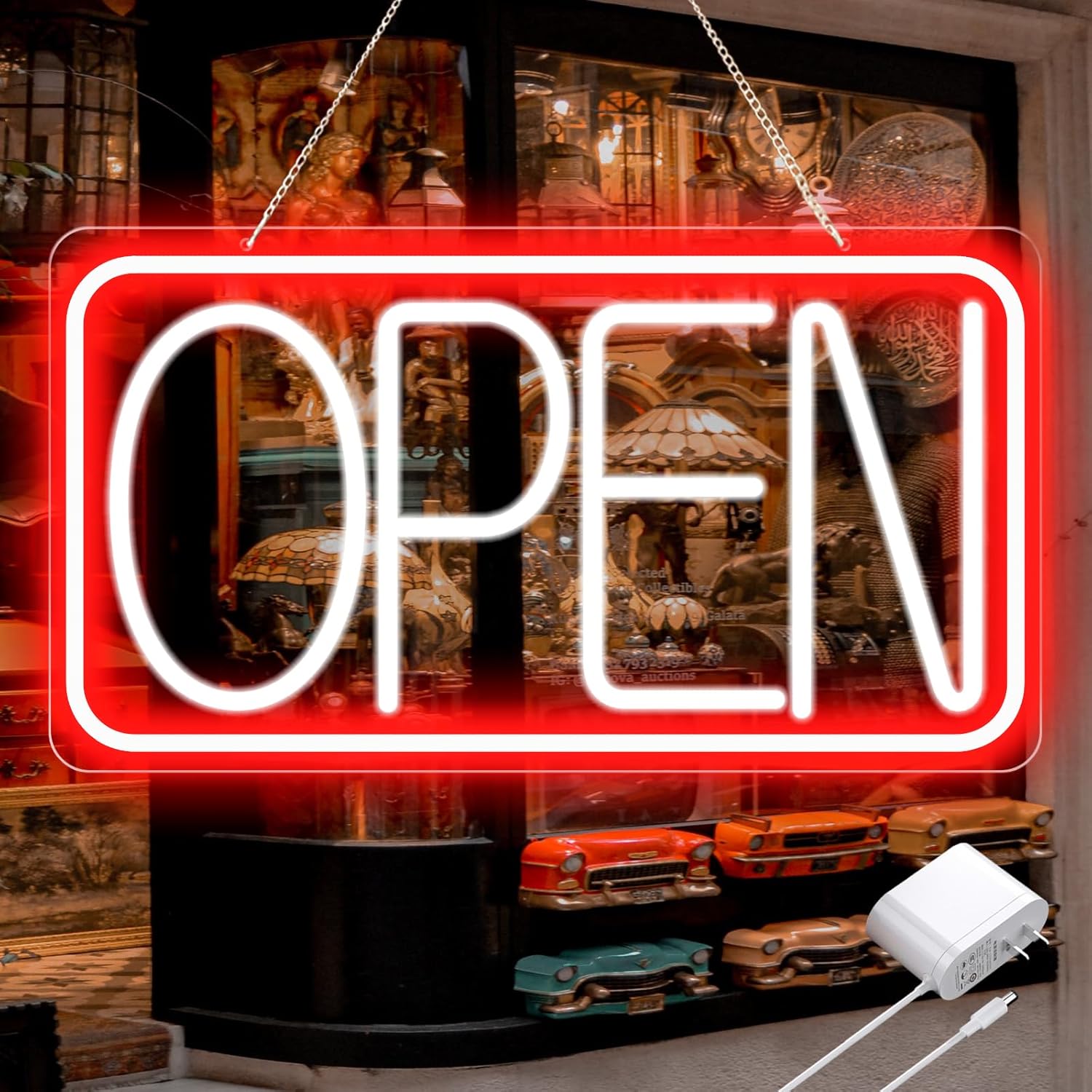 16.5" X 9" Led Neon Open Signs for Business Ultra Bright Plug In Electric Light Up Open Signs with ON/OFF Switch and 12V/2A AC Adapter for Storefront Window Bar Salon Coffee Stores (Horizontal)
