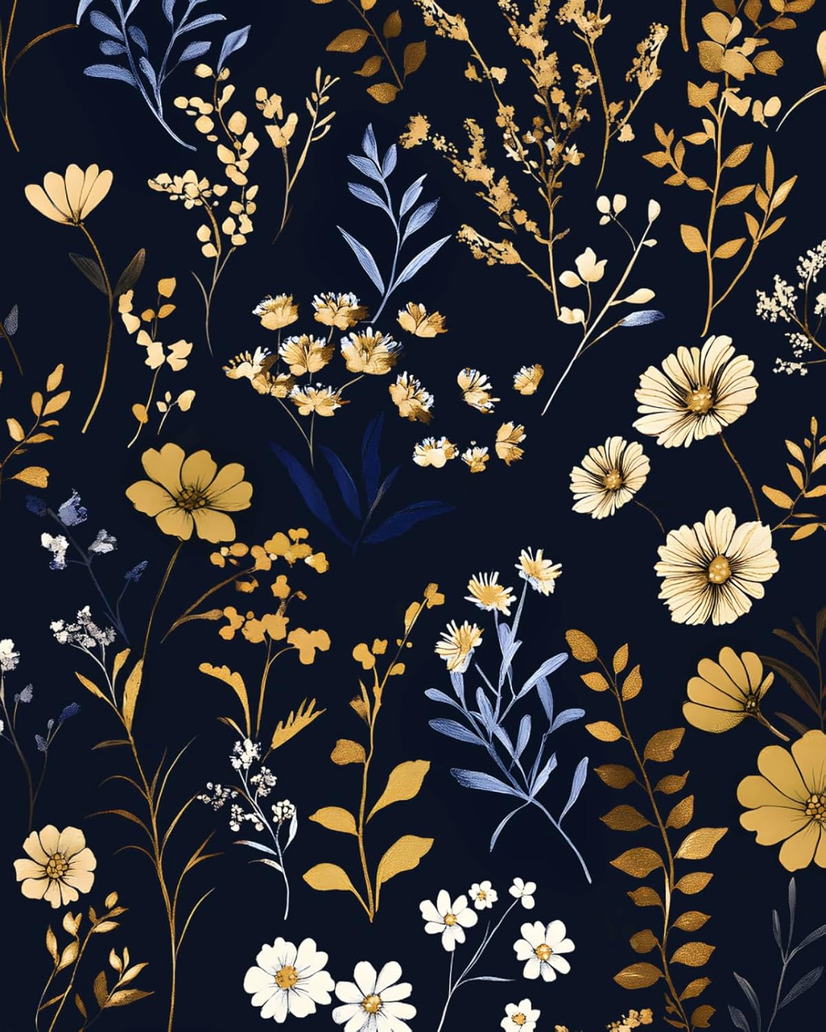 XRUIBZI Black Floral Wallpaper Peel and Stick Wallpaper Leaf Wallpapers Gold Leaf Contact Paper for Cabinets Waterproof Self Adhesive Wall Paper for Kitchen Countertop Wall 17.5" x 393"