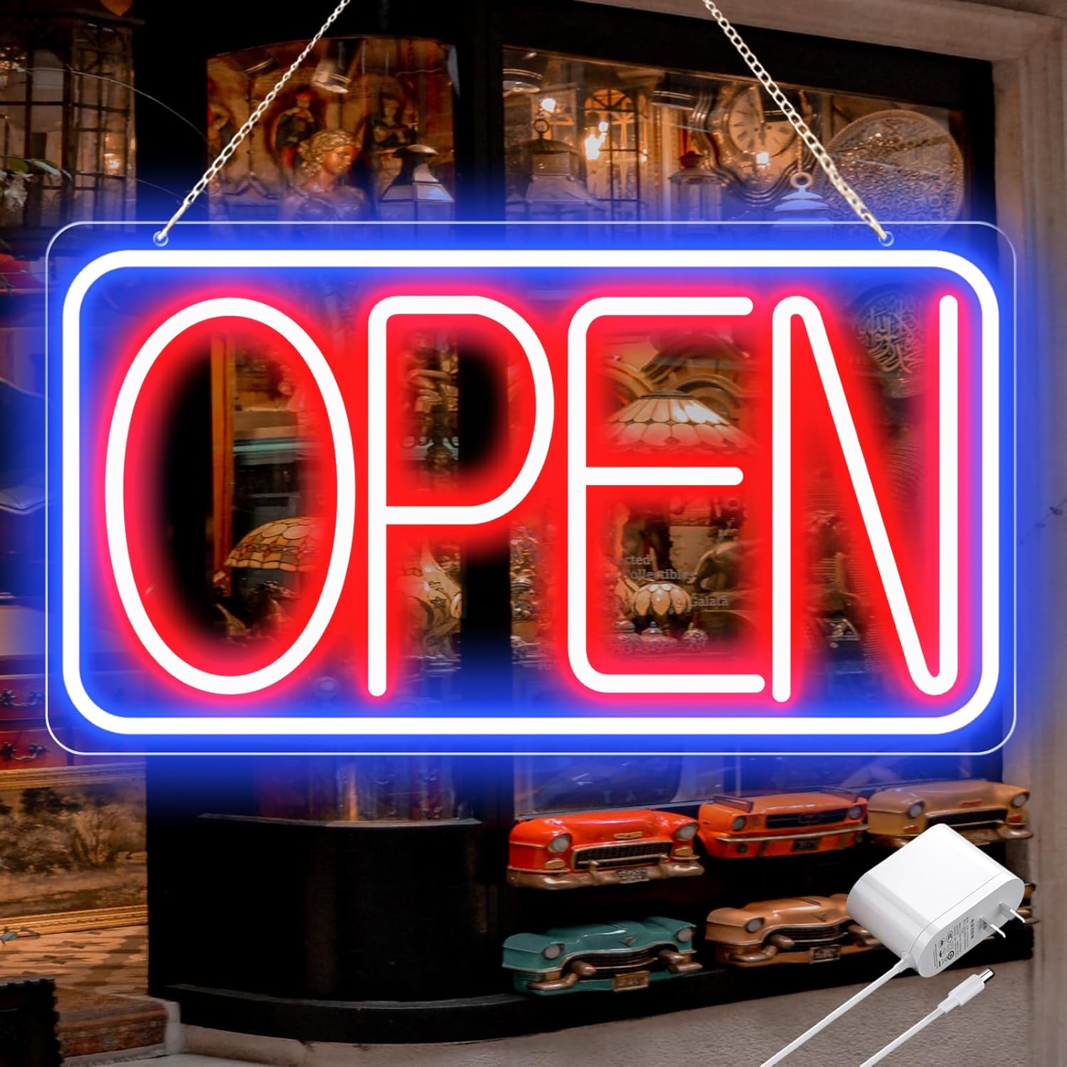 16.5" X 9" Led Neon Open Signs for Business Ultra Bright Plug In Electric Light Up Open Signs with ON/OFF Switch and 12V/2A AC Adapter for Storefront Window Bar Salon Coffee Stores (Horizontal)