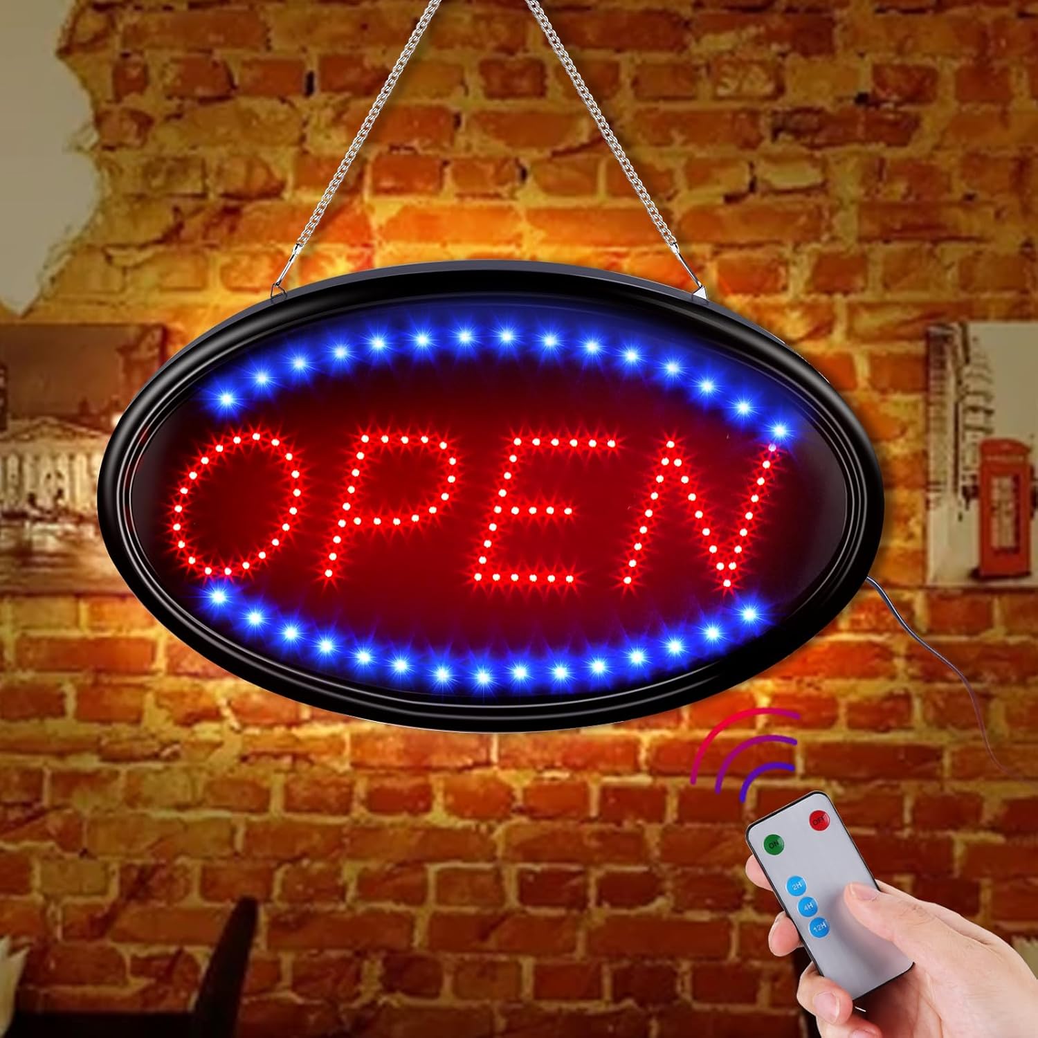 LED Open Sign, FITNATE Large 23x14 inch Business Open Sign with Remote Electric Display Light,2 Modes Flashing & Steady Lights for Business, Shop, Bar, Hotel