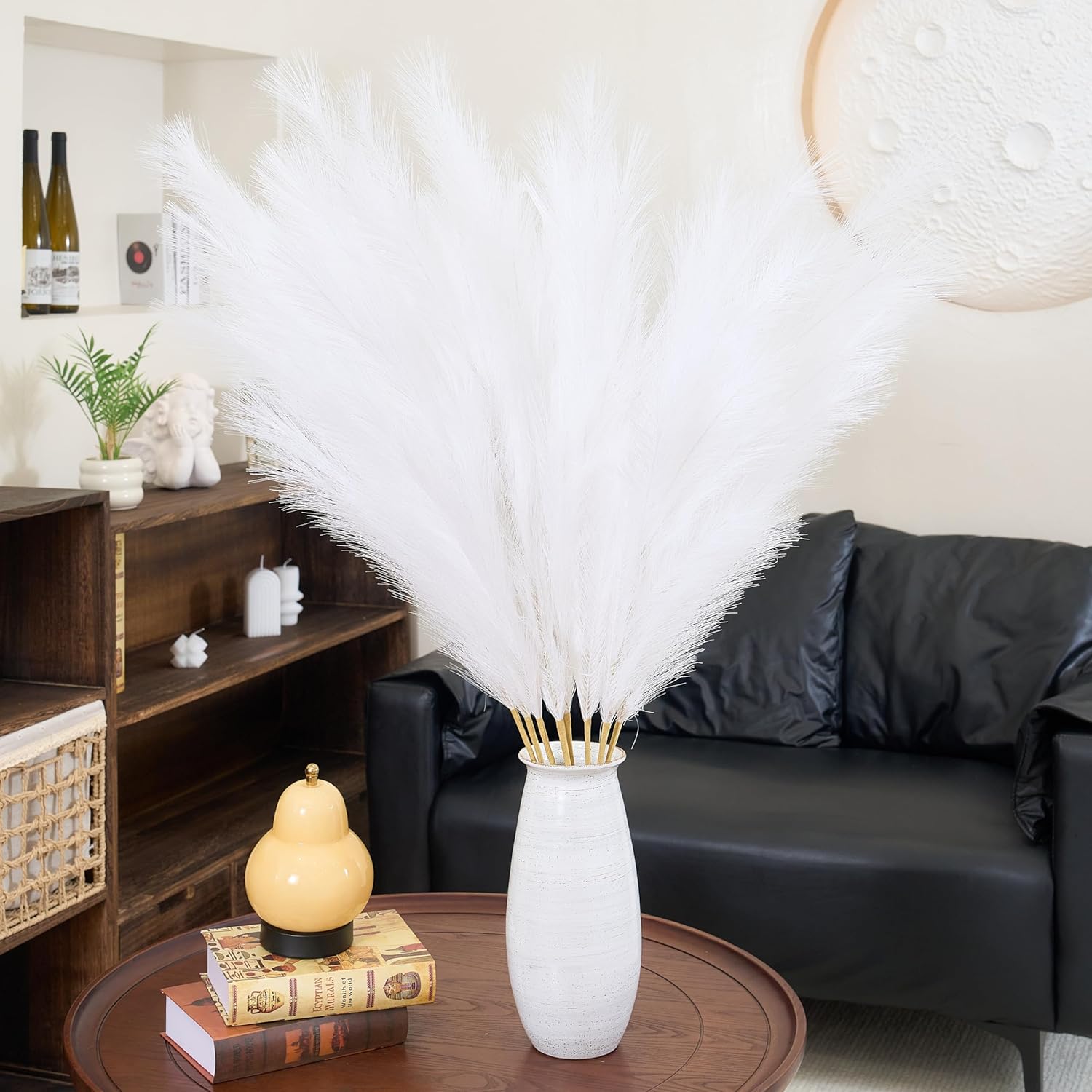 Premium Faux Burnt Orange Pampas Grass – 43.3″ Tall Fluffy Decor, No Assembly 18-Branch One-Piece Stems, Luxury Silk-Feel Feather Flowers for Boho Wedding Home Decor (Faux Burnt Orange, 8pcs 110cm)