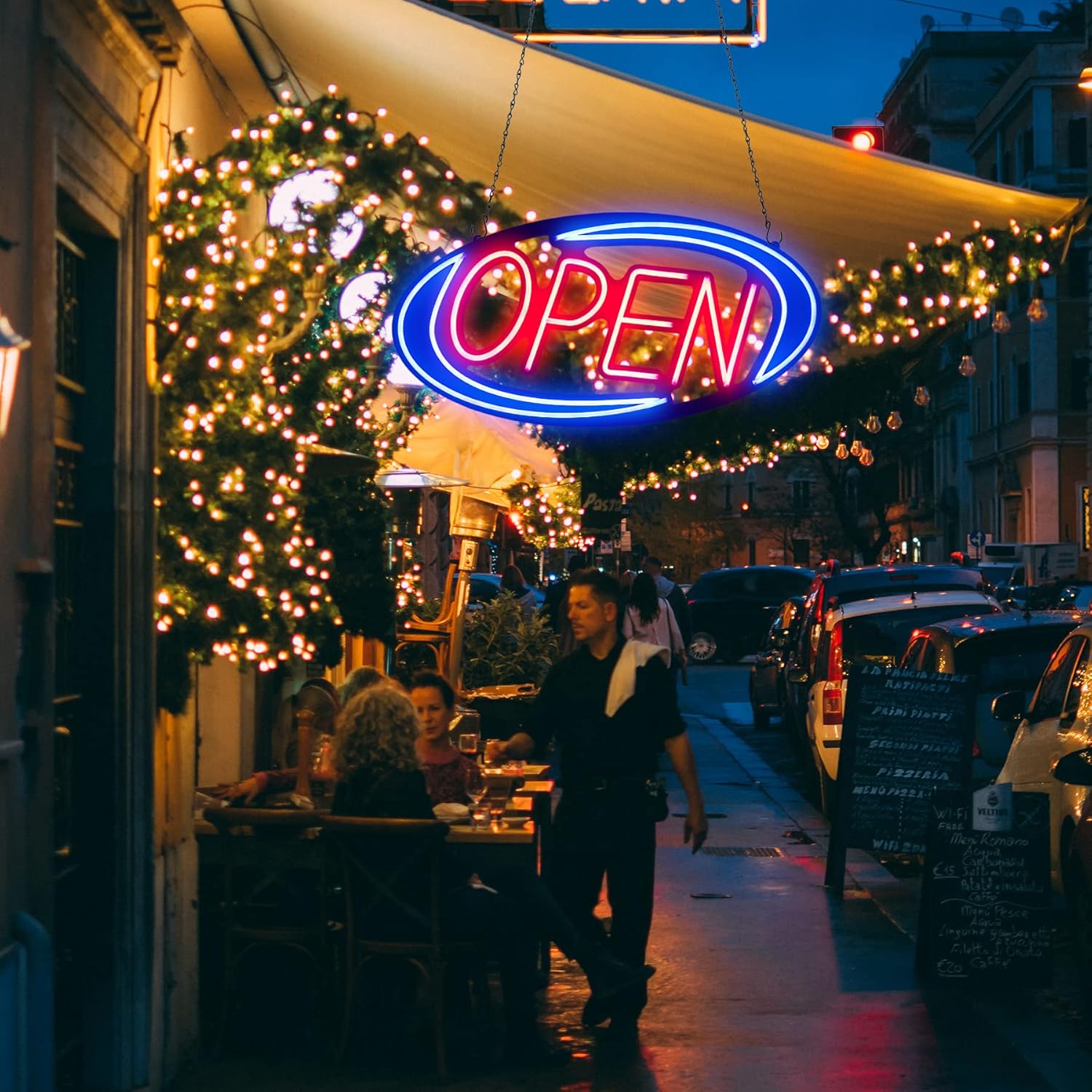 Open Signs for Business,32x16 inch Large Bright Open Sign Neon Led Lighted,Remote Control & Flashing Mode for Window Door Bar Coffee Salon Store,ON/OFF Switch Blue/Red