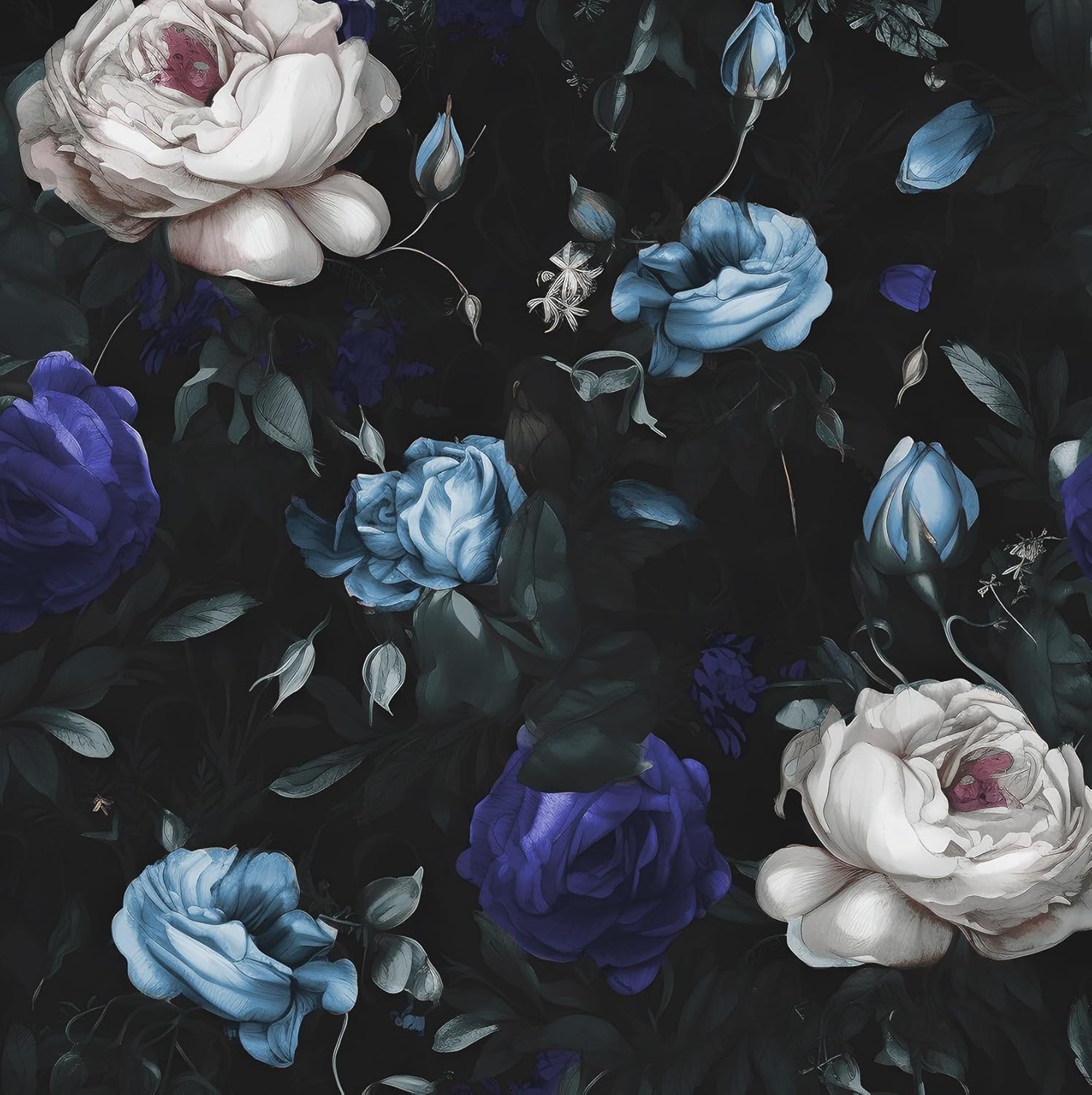 Laatse Dark Floral Peel and Stick Wallpaper, Vintage Floral Contact Paper, Waterproof Self Adhesive Boho Decor Black Rose Wall Paper for Bedroom Walls Bookcase Drawers 17.5in x 32.8ft