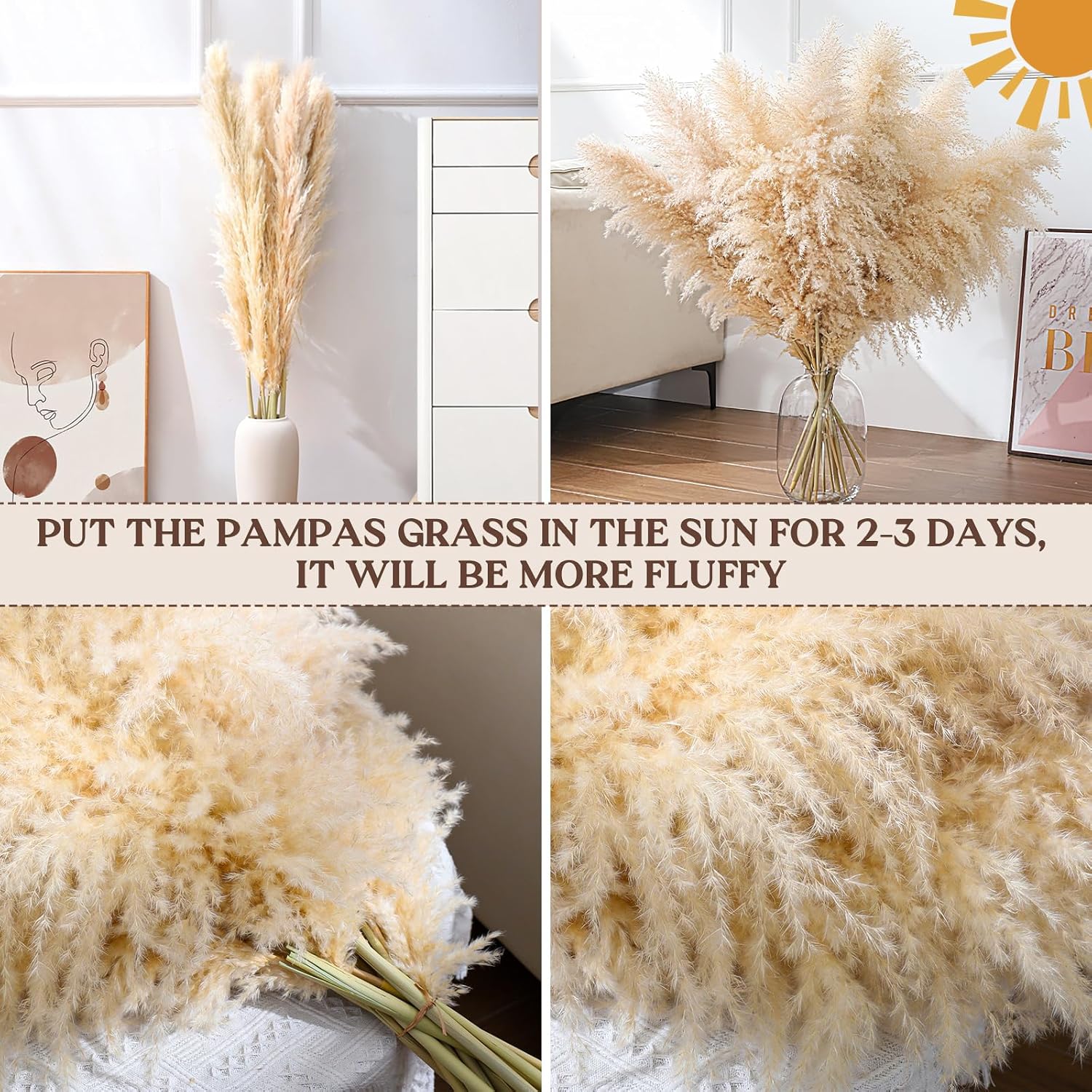 24 pcs Tall Pampas Grass Decoration - Pasuvsigt 40 Inch Large Pampas Grass Dried Flower Decoration,for Bohemian Style Living Room Decoration, Wedding Decoration, Party, Farmhouse Decoration