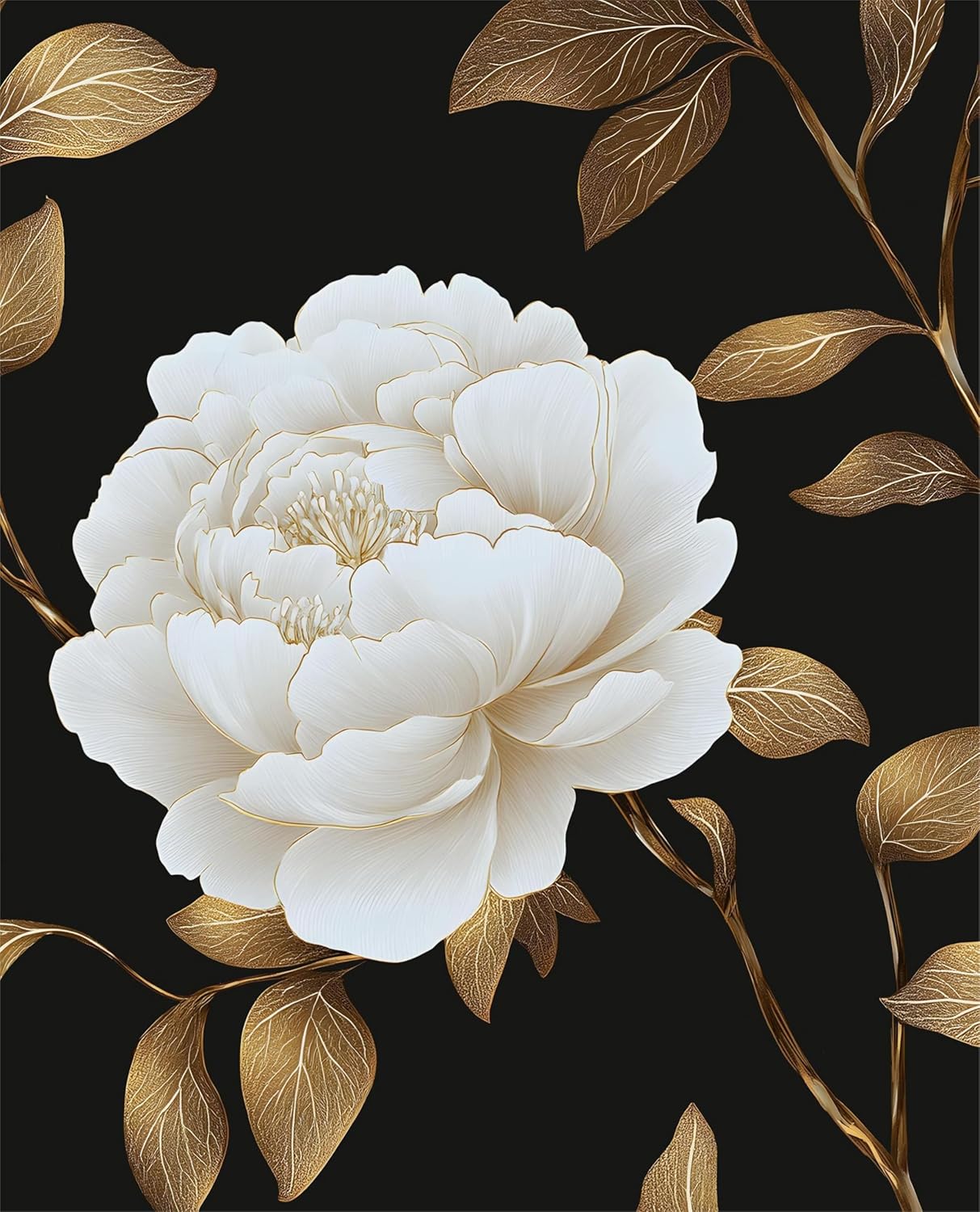 Laatse Black Golden Floral Peel and Stick Wallpaper Flowers Contact Paper 17.5" x 393" Self Adhesive Waterproof Vintage Dark Floral Wall Paper for Shelf Liner Cabinet Decor