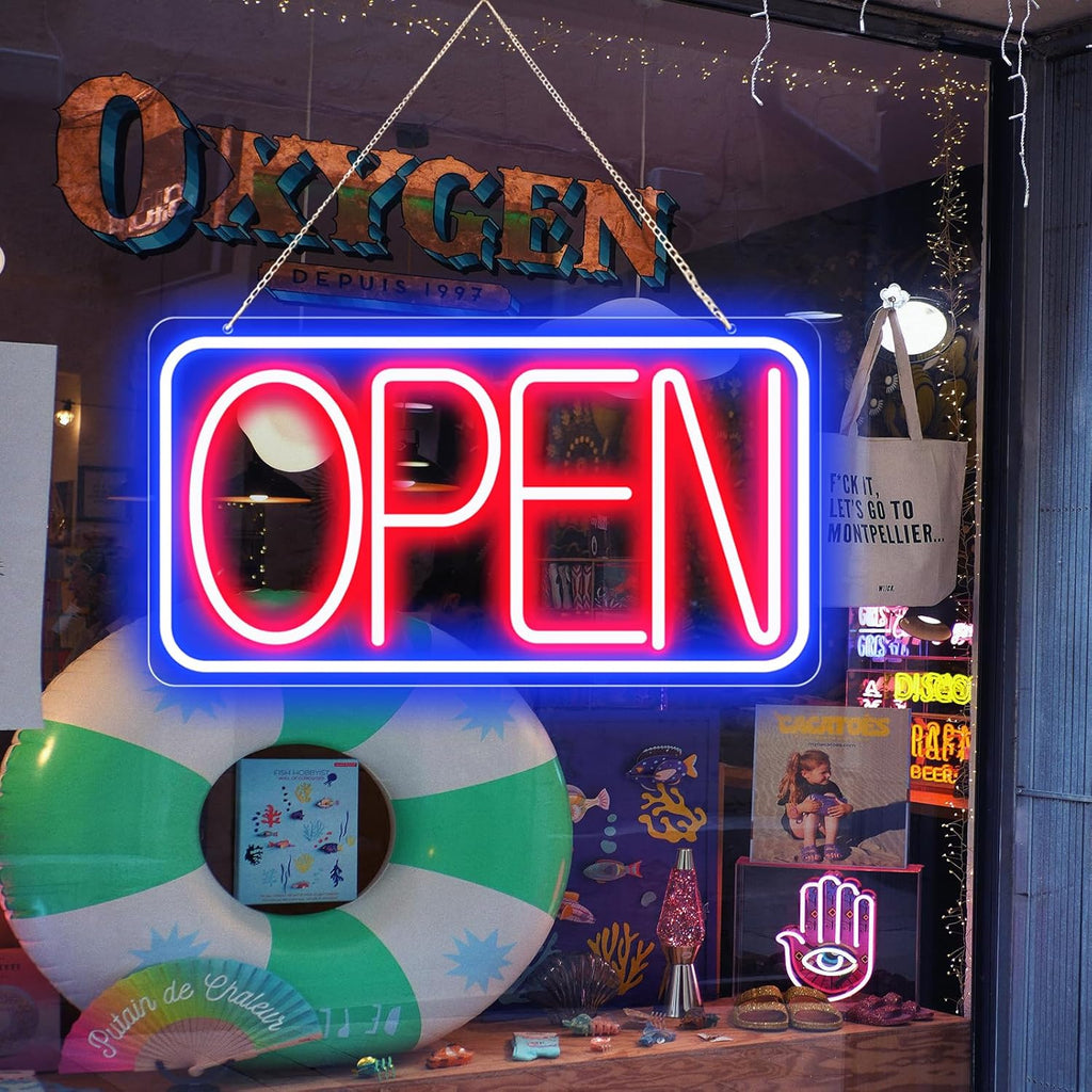 16.5" X 9" Led Neon Open Signs for Business Ultra Bright Plug In Electric Light Up Open Signs with ON/OFF Switch and 12V/2A AC Adapter for Storefront Window Bar Salon Coffee Stores (Horizontal)