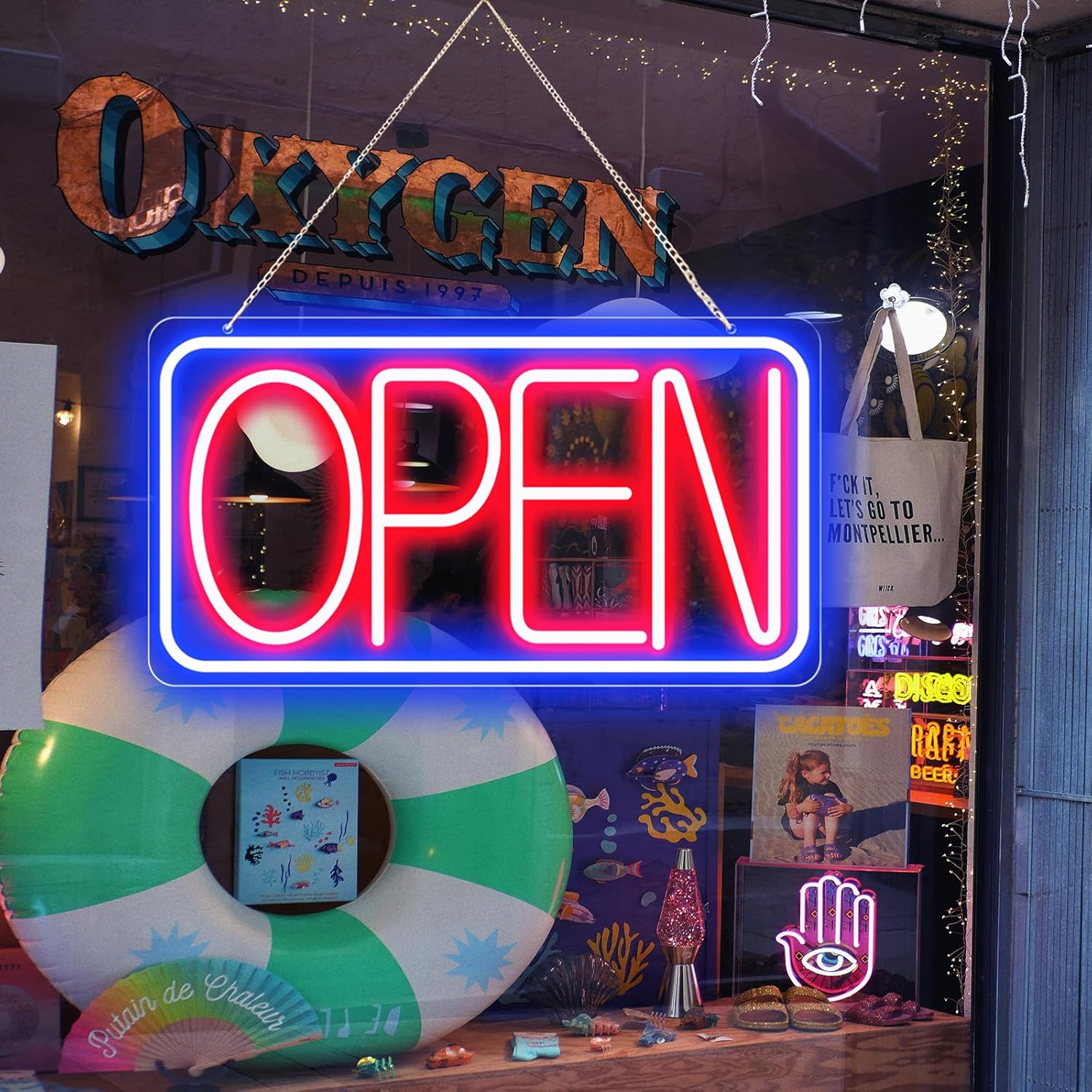 16.5" X 9" Led Neon Open Signs for Business Ultra Bright Plug In Electric Light Up Open Signs with ON/OFF Switch and 12V/2A AC Adapter for Storefront Window Bar Salon Coffee Stores (Horizontal)