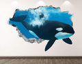Orca Wall Decal Art Decor 3D Smashed Ocean Killer Whale Animal Sticker Mural Kids Room Custom Gift BL69 (42"W x 24"H)